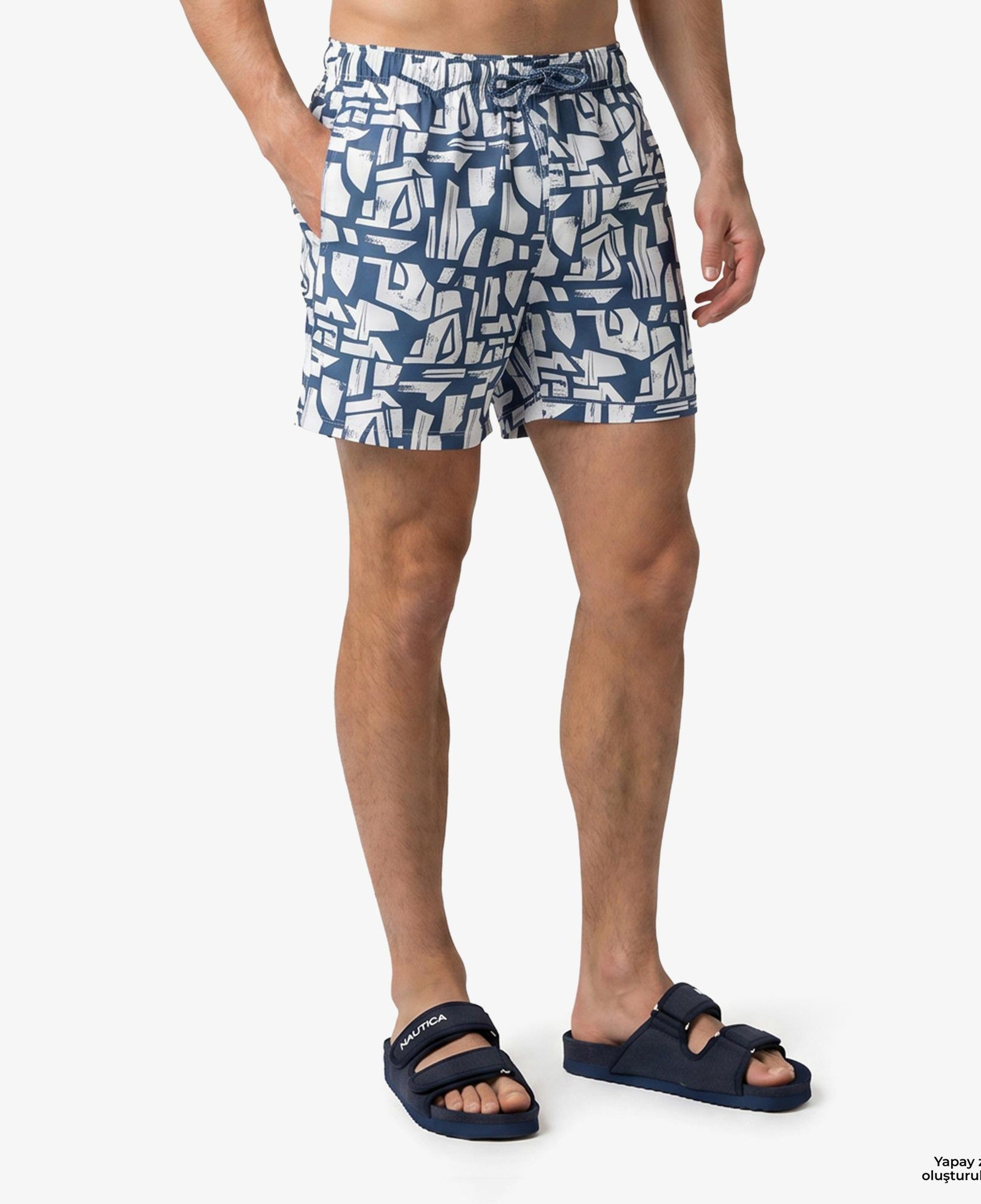 Nautica Erkek Mavi Regular Fit Desenli Deniz Şortu