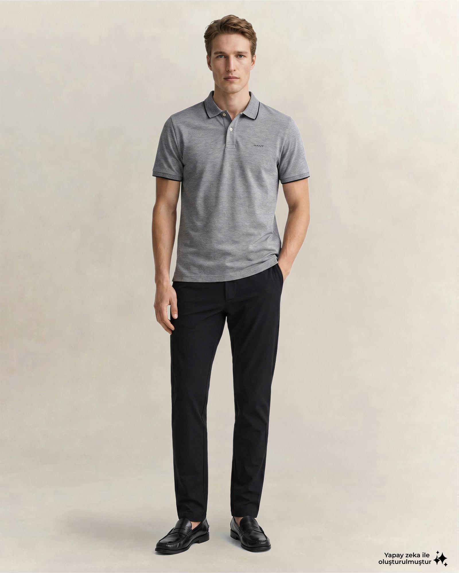 GANT Erkek Siyah Regular Fit Polo Yaka T-Shirt