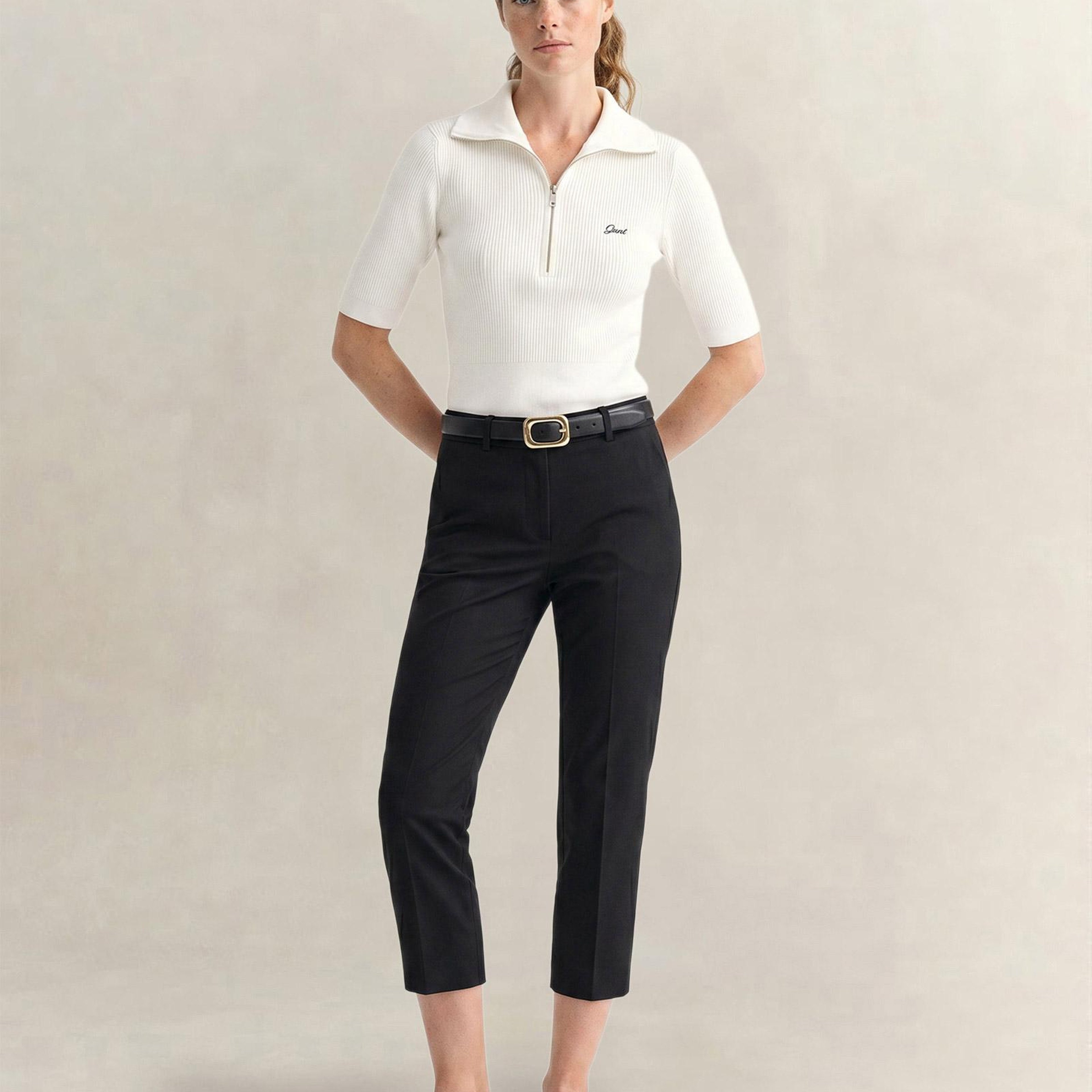 GANT Kadın Beyaz Slim Fit Yarım Kollu Triko