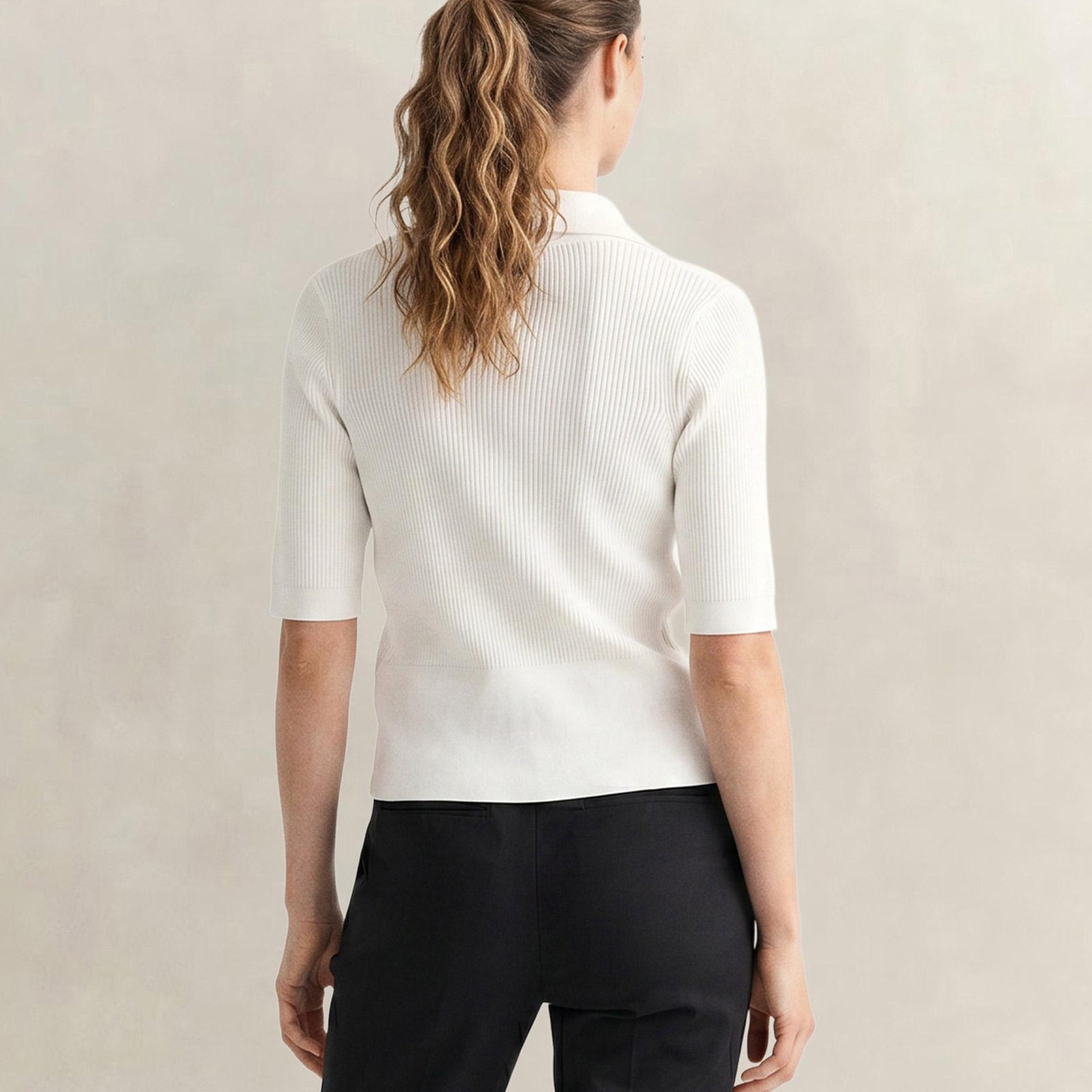 GANT Kadın Beyaz Slim Fit Yarım Kollu Triko