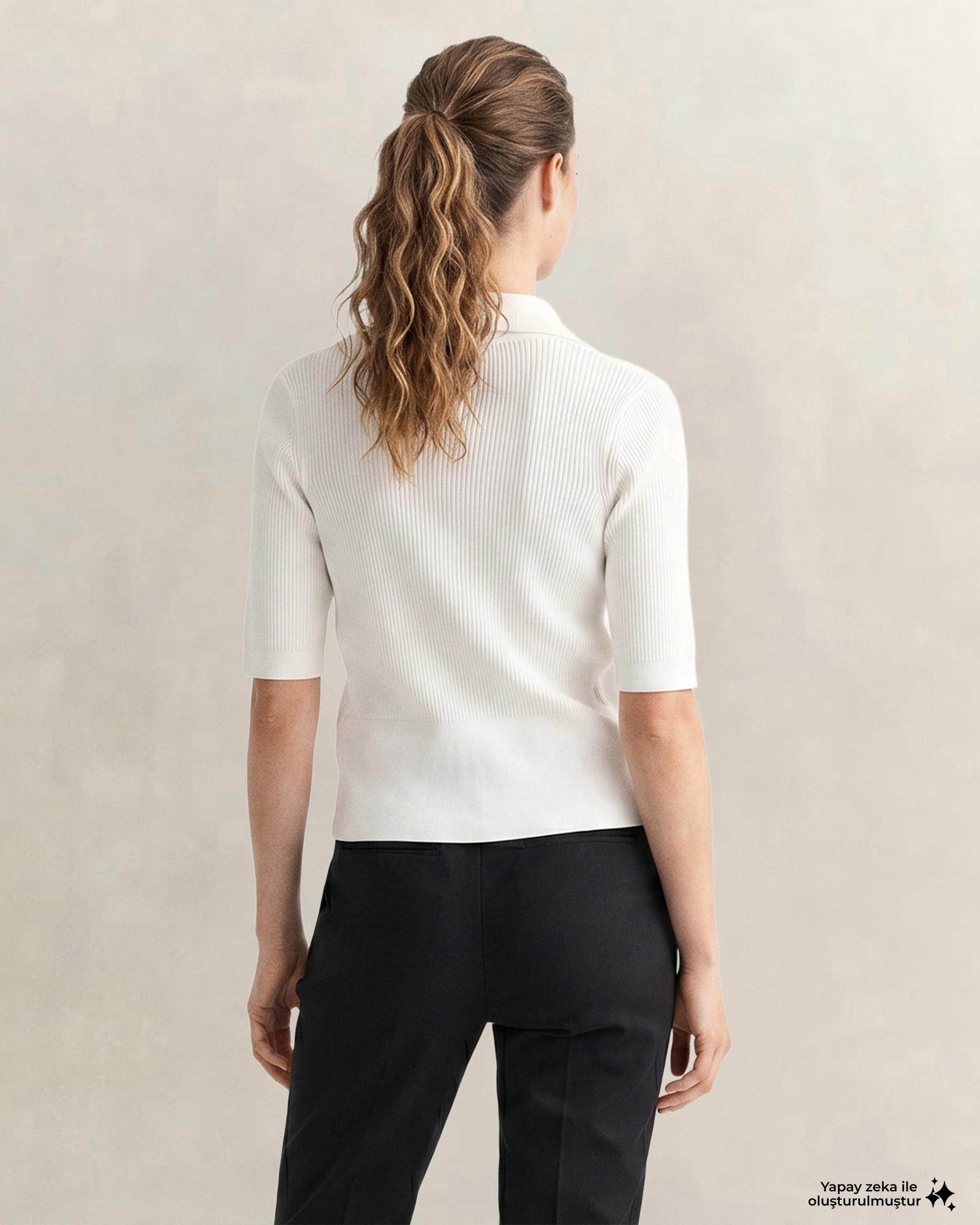 GANT Kadın Beyaz Slim Fit Yarım Kollu Triko