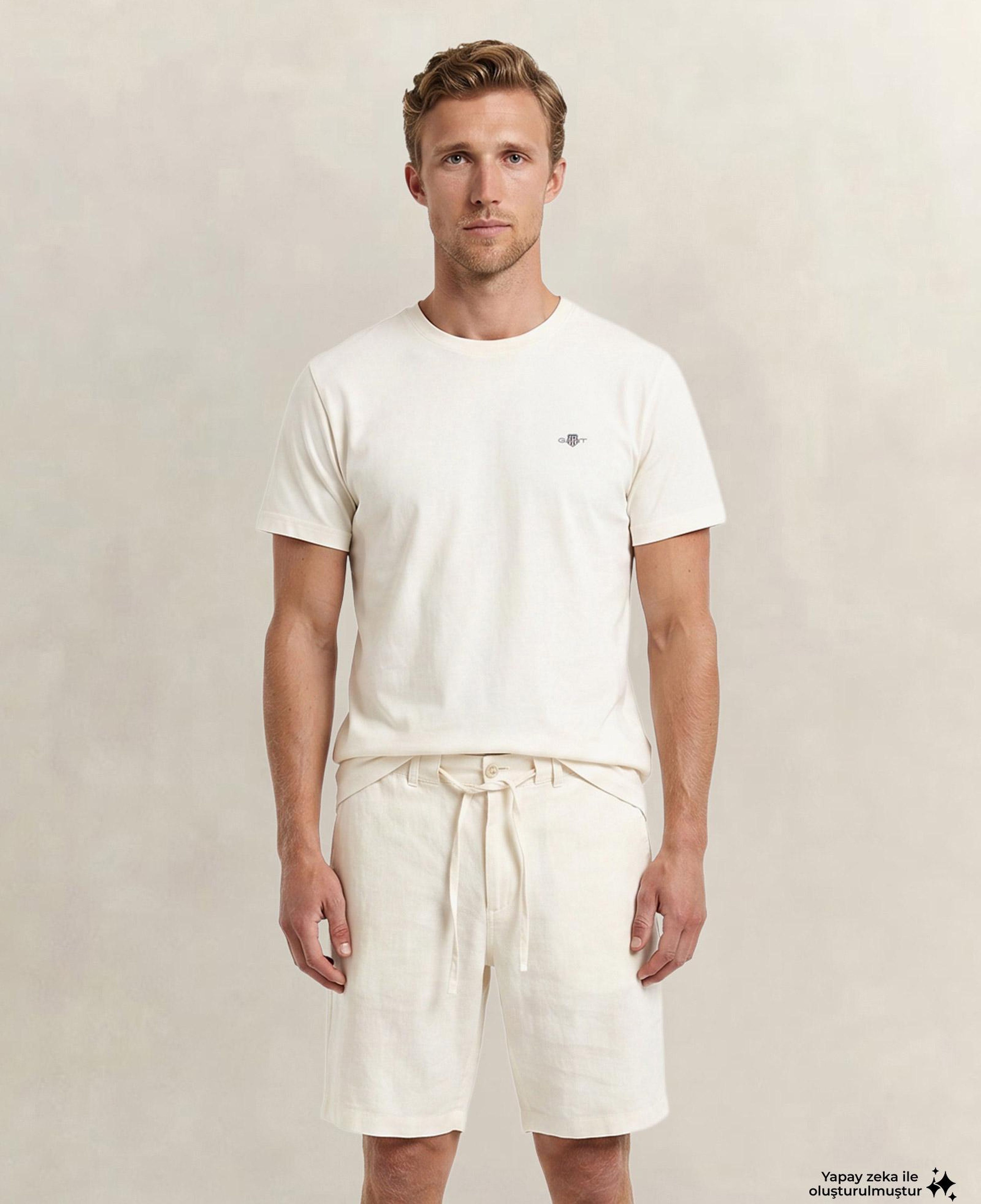 GANT Erkek Beyaz Bisiklet Yaka Regular Fit Logolu T-Shirt