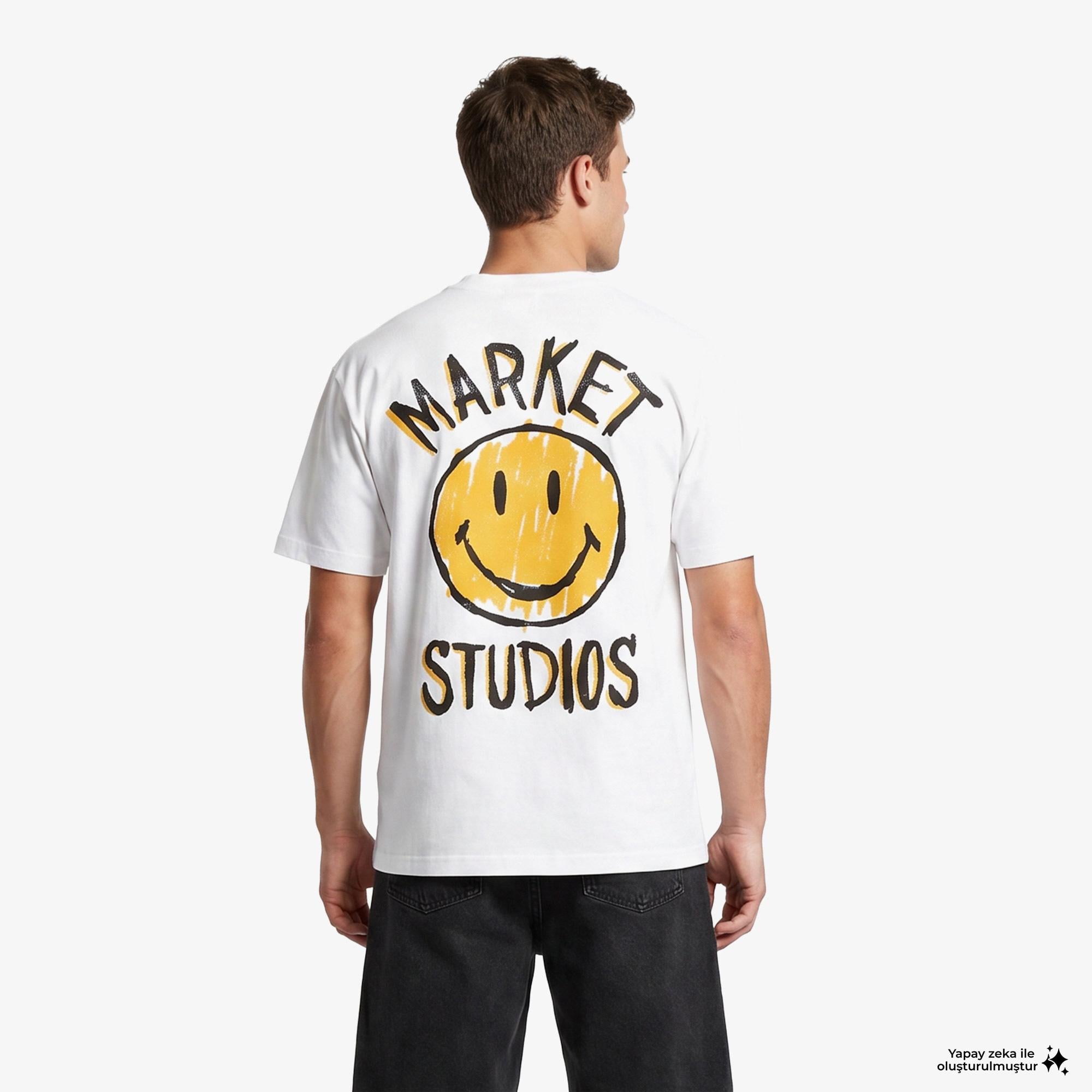 Market Smiley Doodle Erkek Beyaz T-Shirt