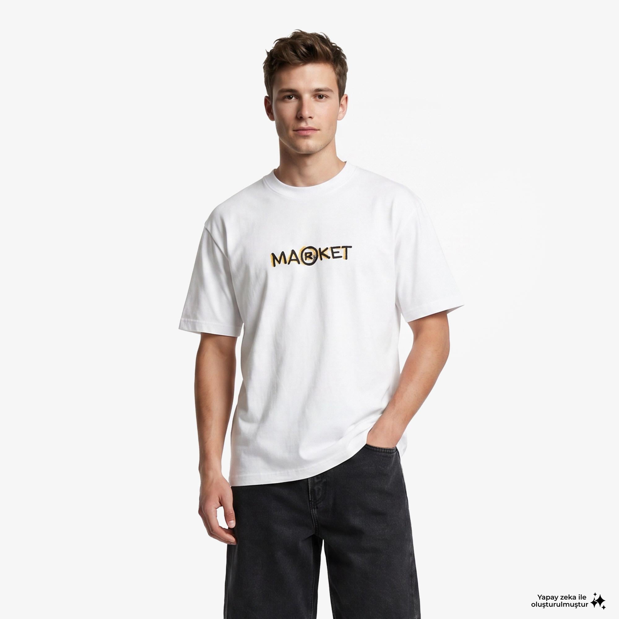 Market Smiley Doodle Erkek Beyaz T-Shirt
