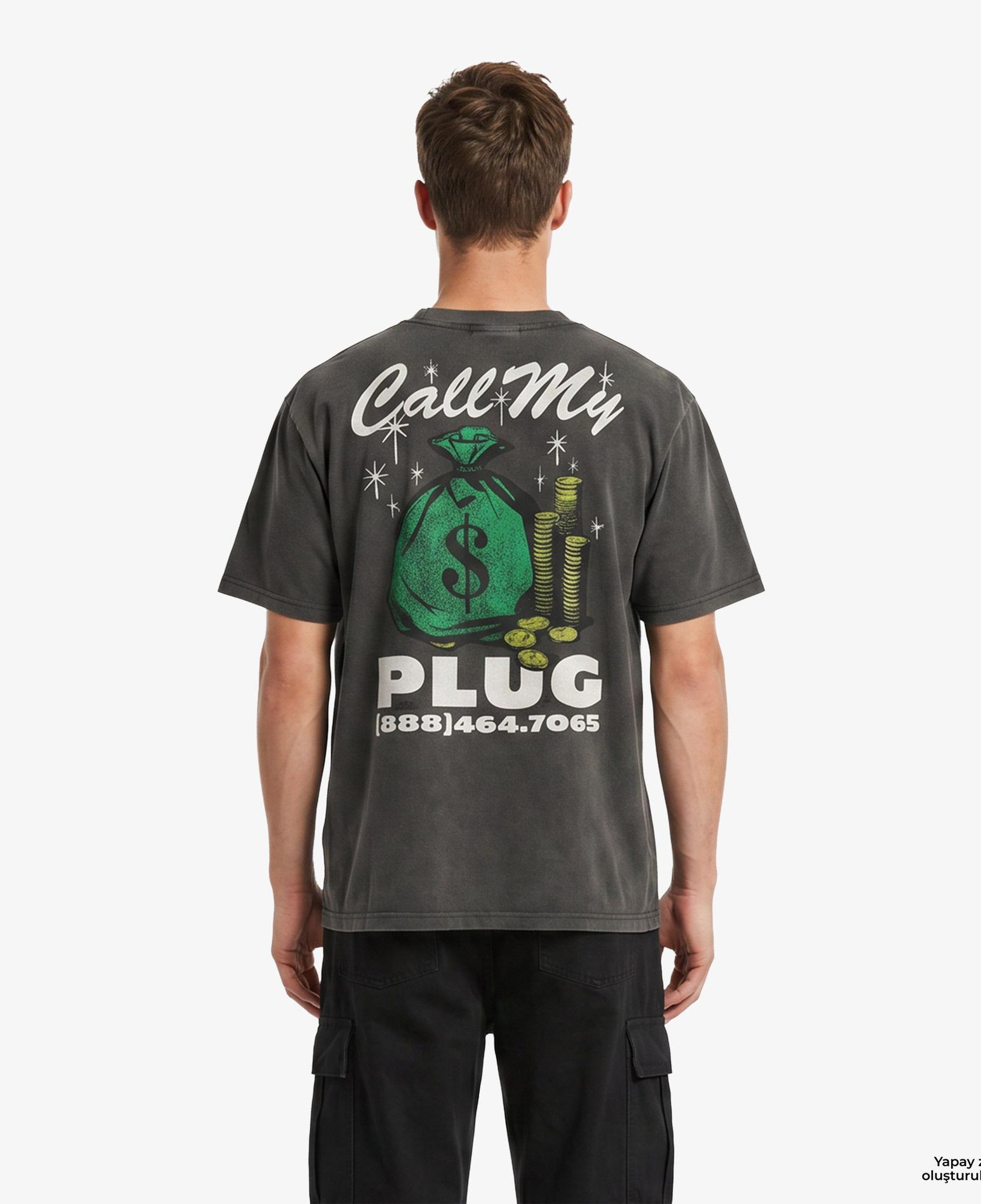 Market Call My Plug Erkek Siyah T-Shirt