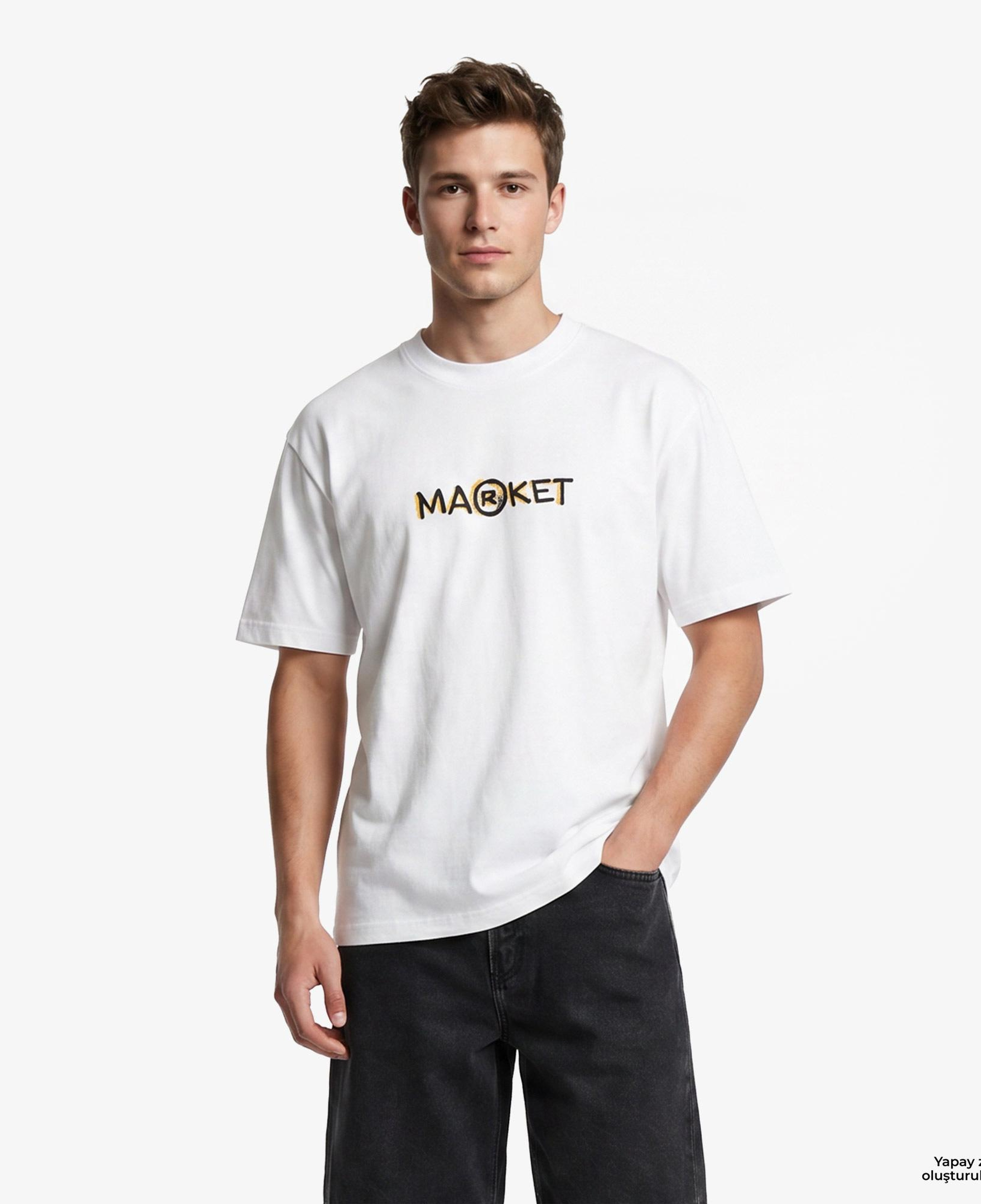 Market Smiley Doodle Erkek Beyaz T-Shirt