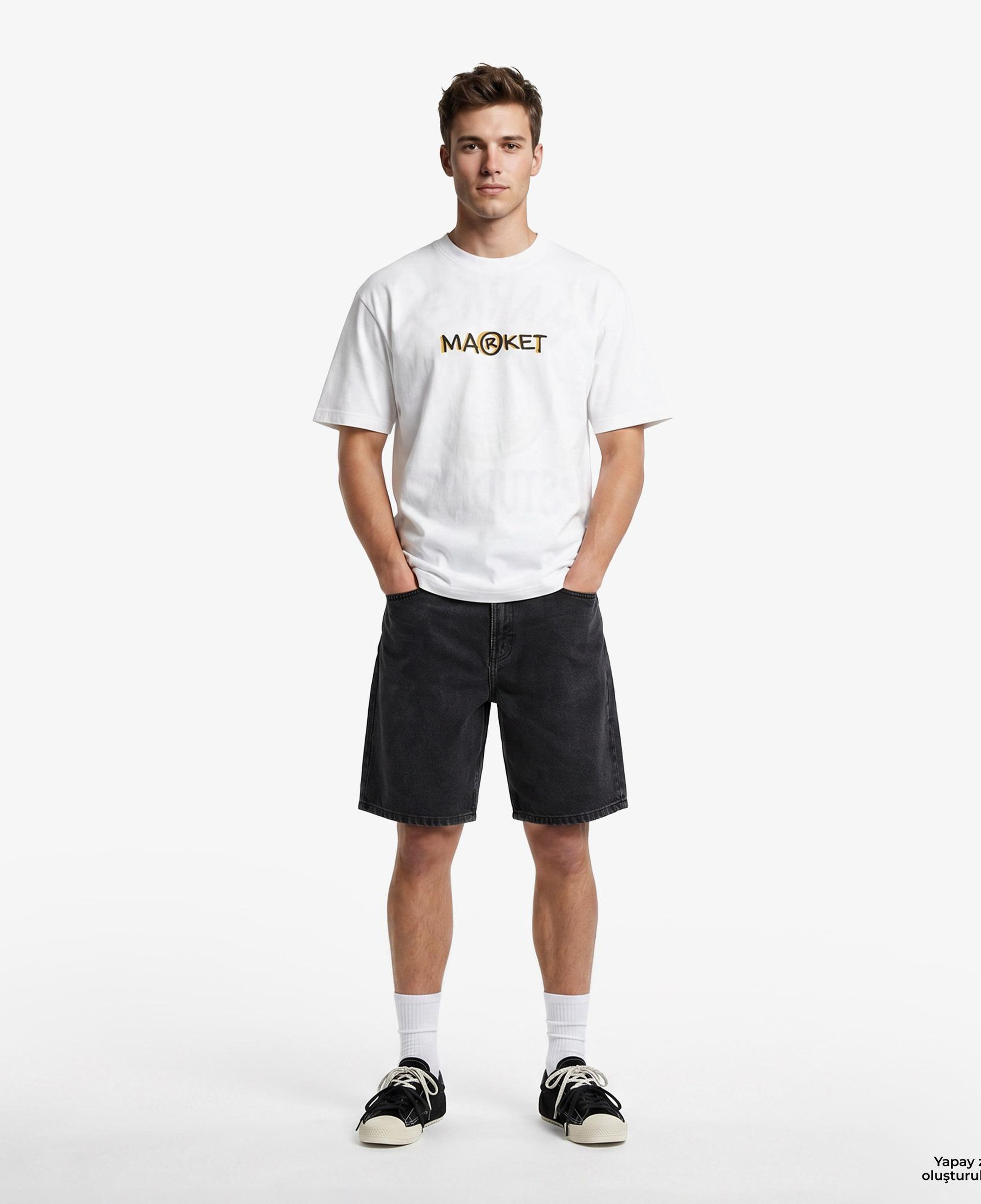 Market Smiley Doodle Erkek Beyaz T-Shirt