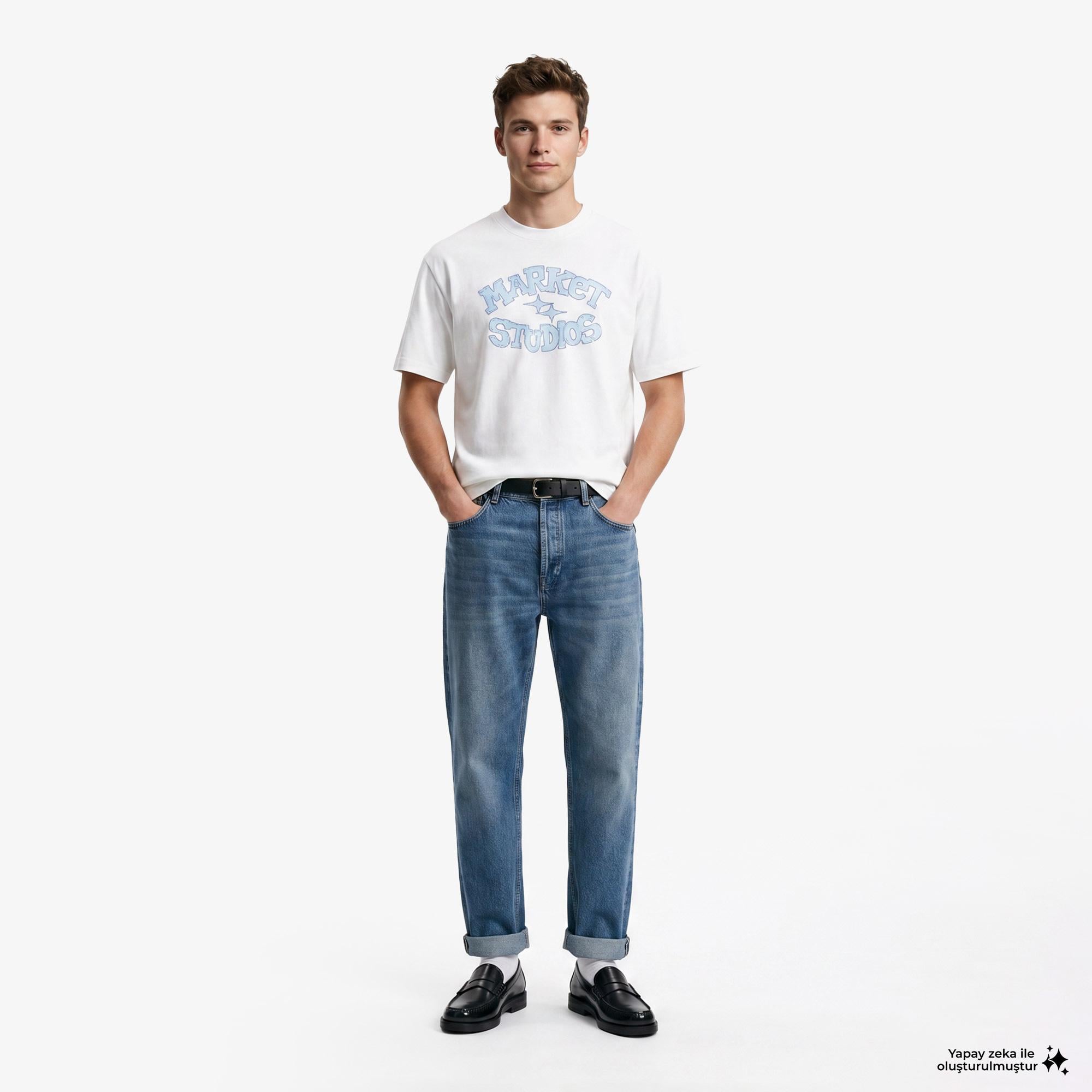 Market Smiley Old School Erkek Beyaz T-Shirt