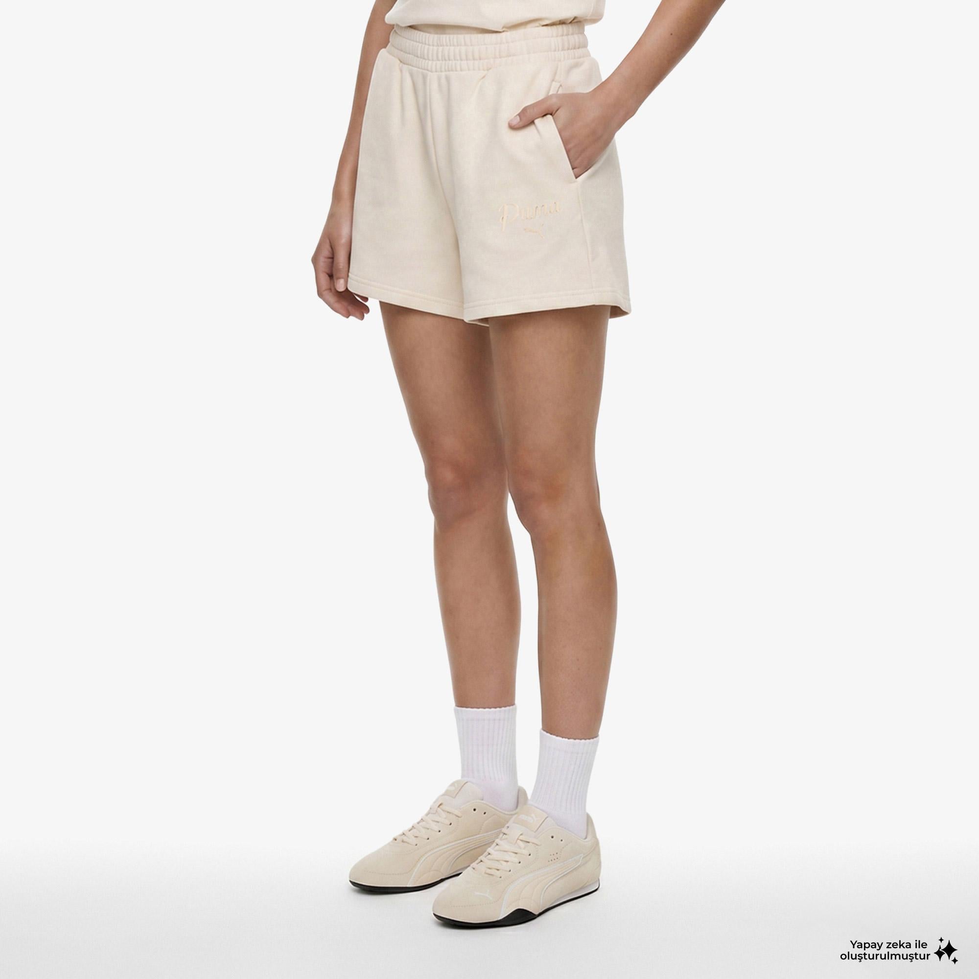 Puma Ess Script HighWaist Kadın Krem Şort