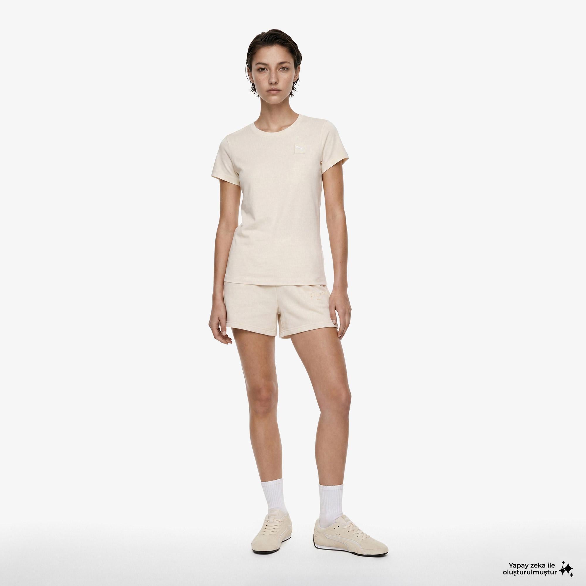 Puma Ess Script HighWaist Kadın Krem Şort