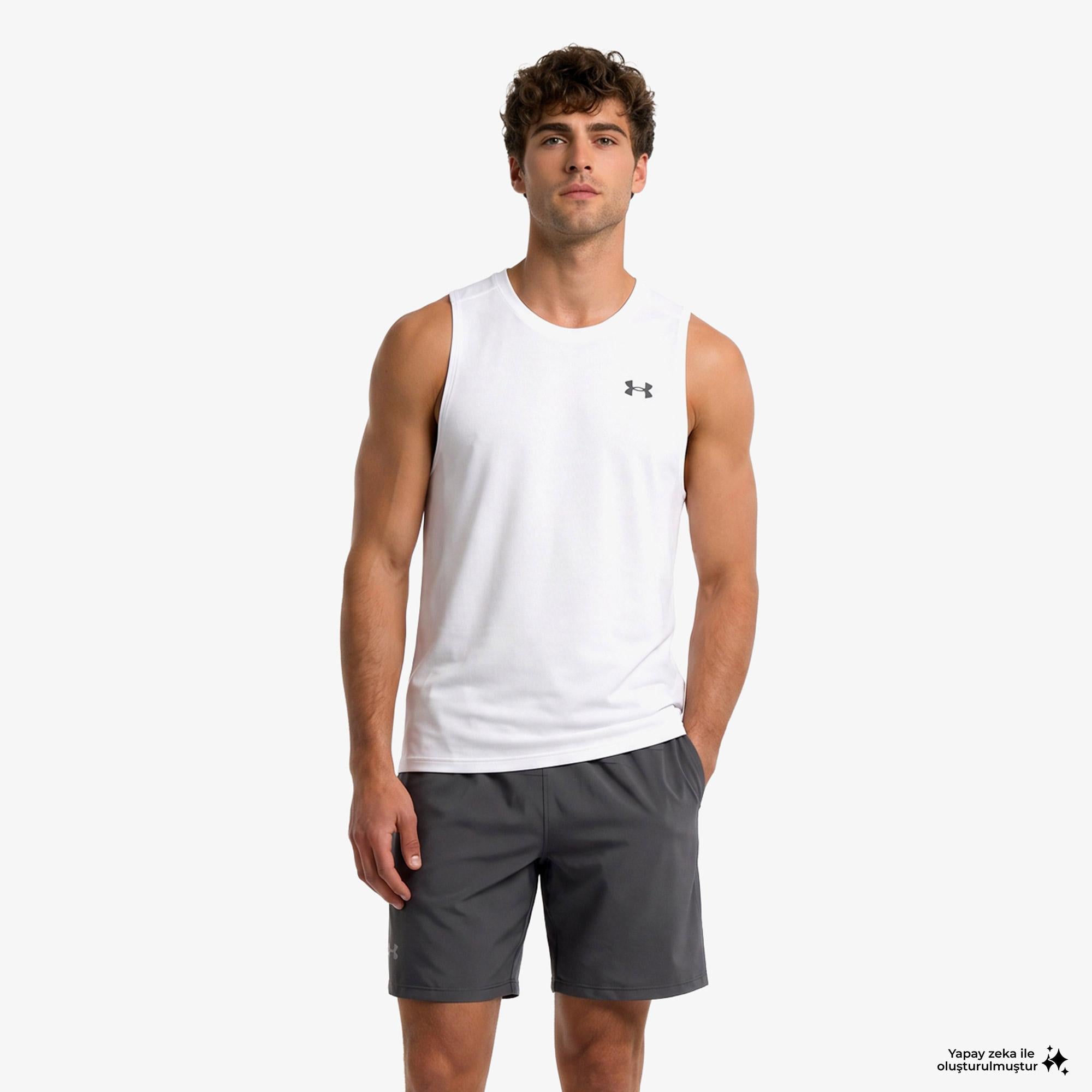 Under Armour Tech Tank Erkek Beyaz Antrenman Atlet