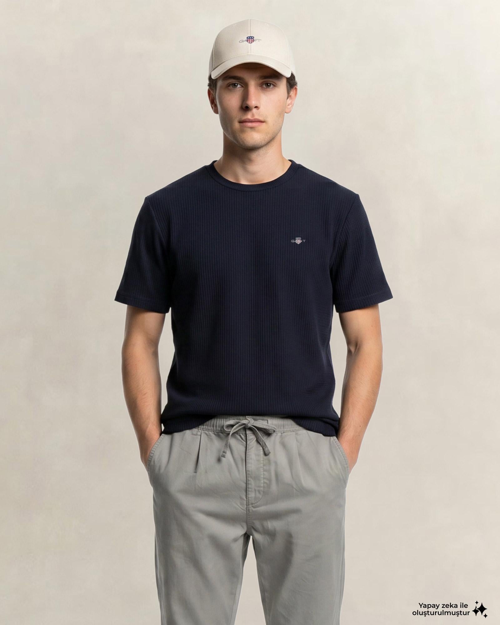 GANT Erkek Lacivert Bisiklet Yaka Regular Fit Logolu T-Shirt