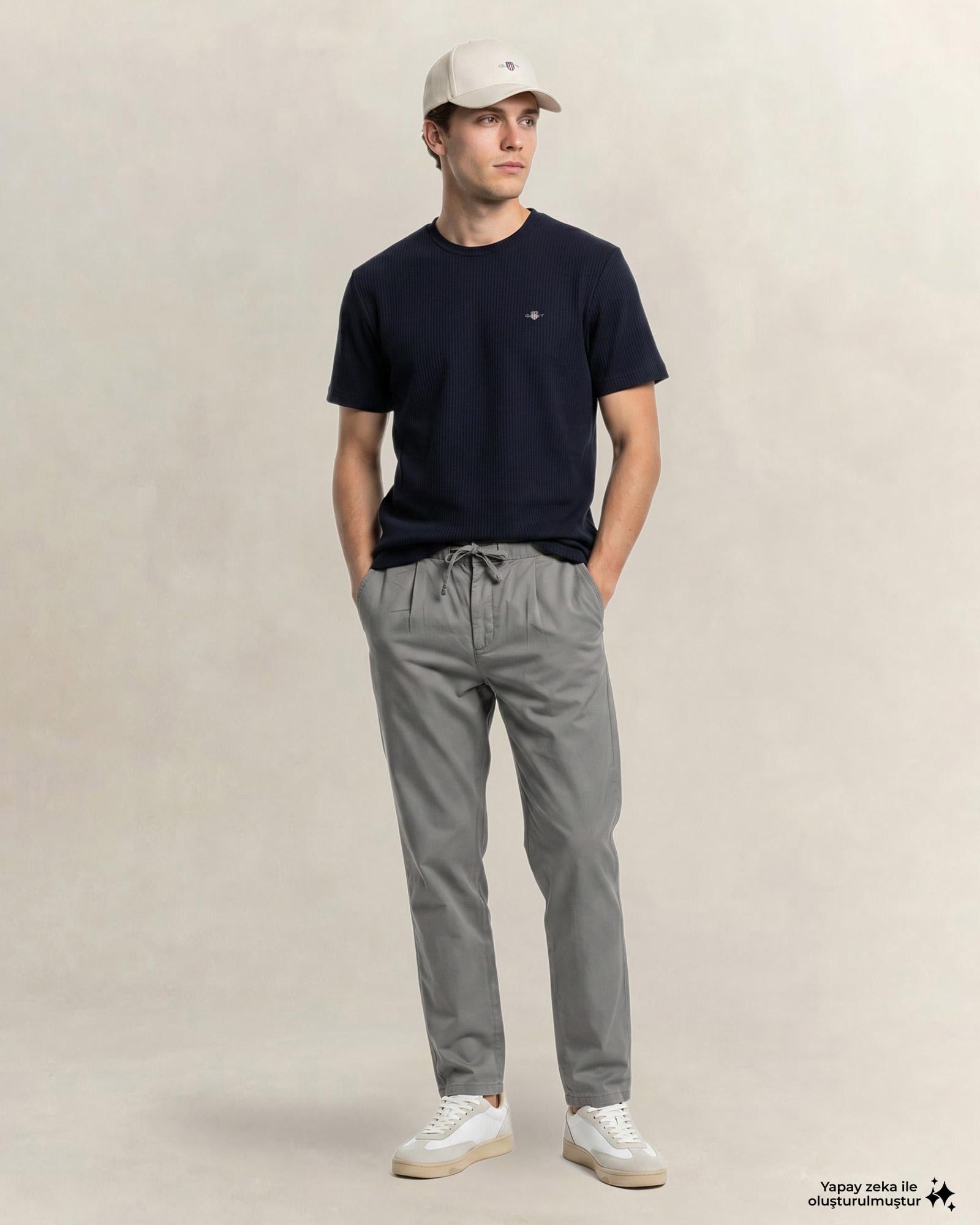 GANT Erkek Lacivert Bisiklet Yaka Regular Fit Logolu T-Shirt