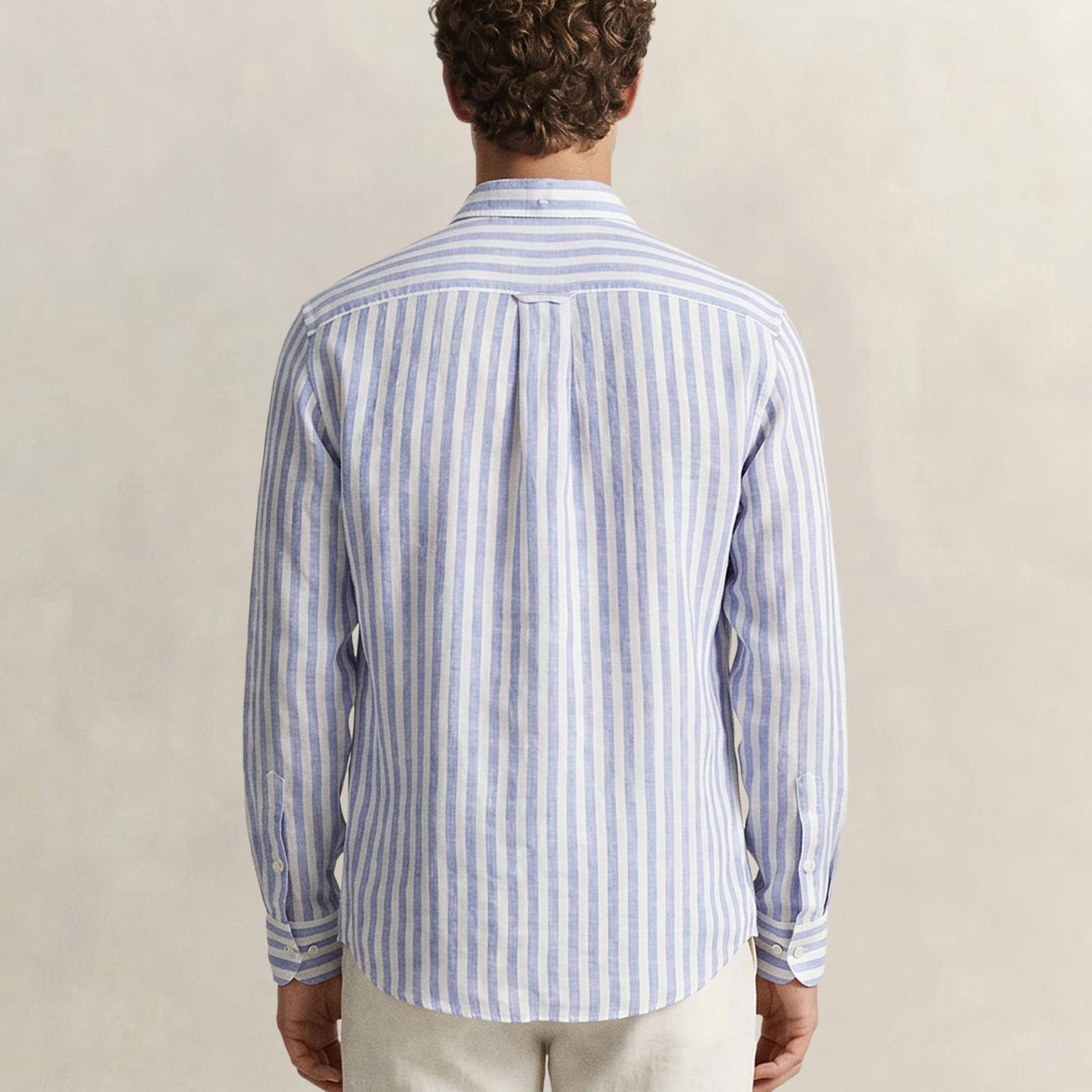 GANT Erkek Mavi Regular Fit Çizgili Logolu Gömlek