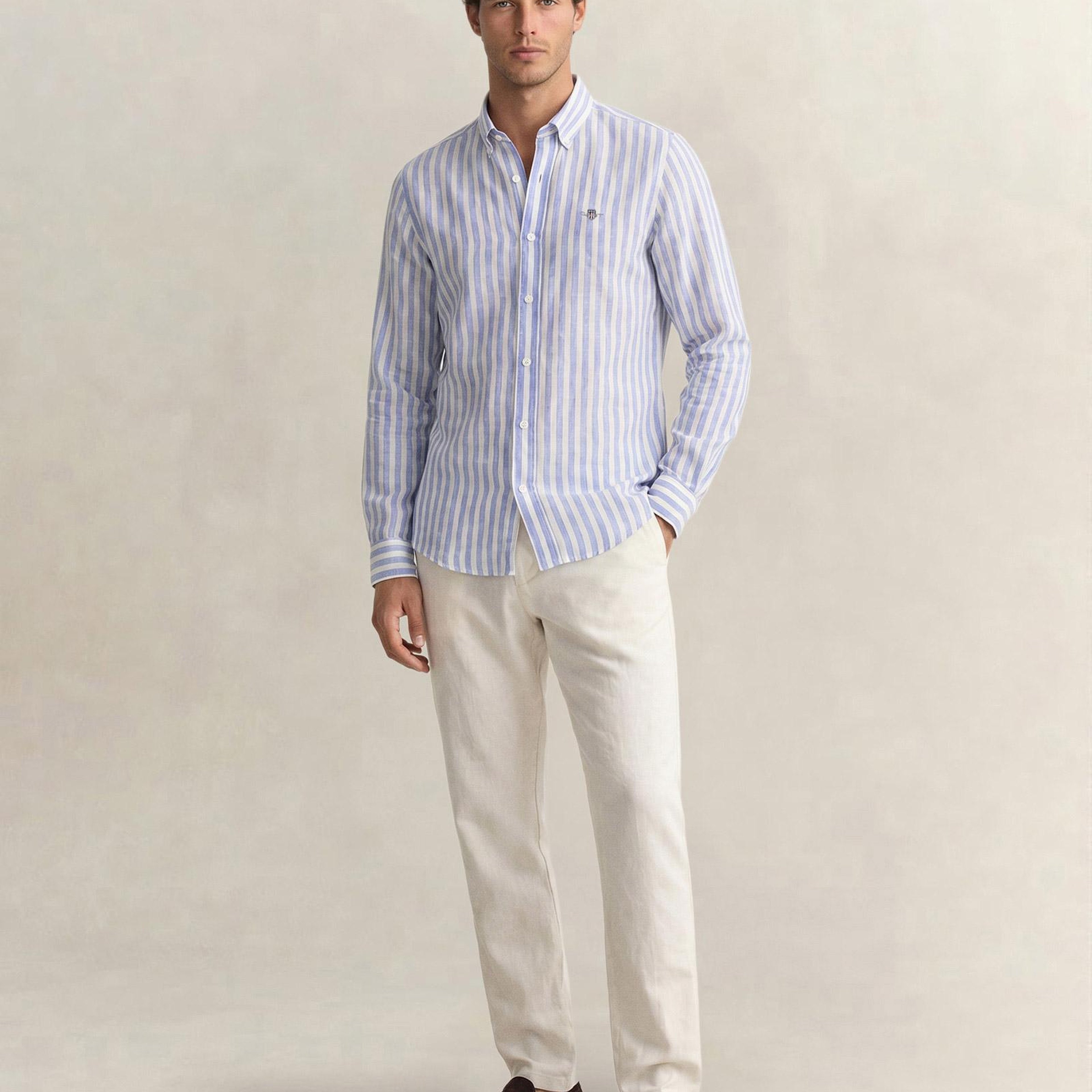 GANT Erkek Mavi Regular Fit Çizgili Logolu Gömlek
