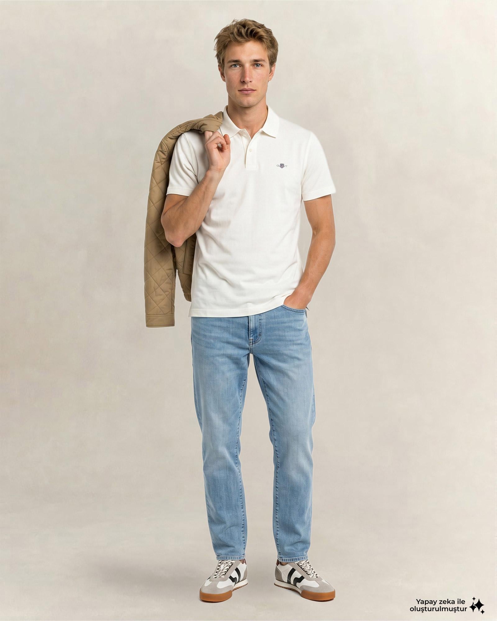 GANT Erkek Beyaz Regular Fit Logolu Polo Yaka T-Shirt