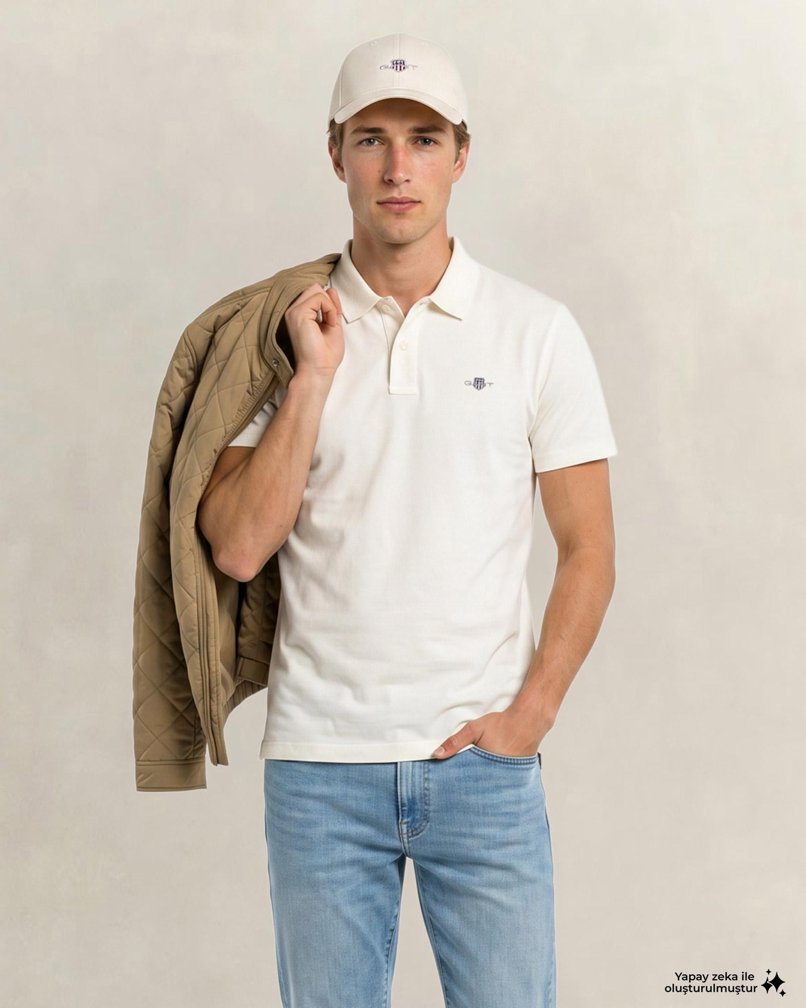 GANT Erkek Beyaz Regular Fit Logolu Polo Yaka T-Shirt