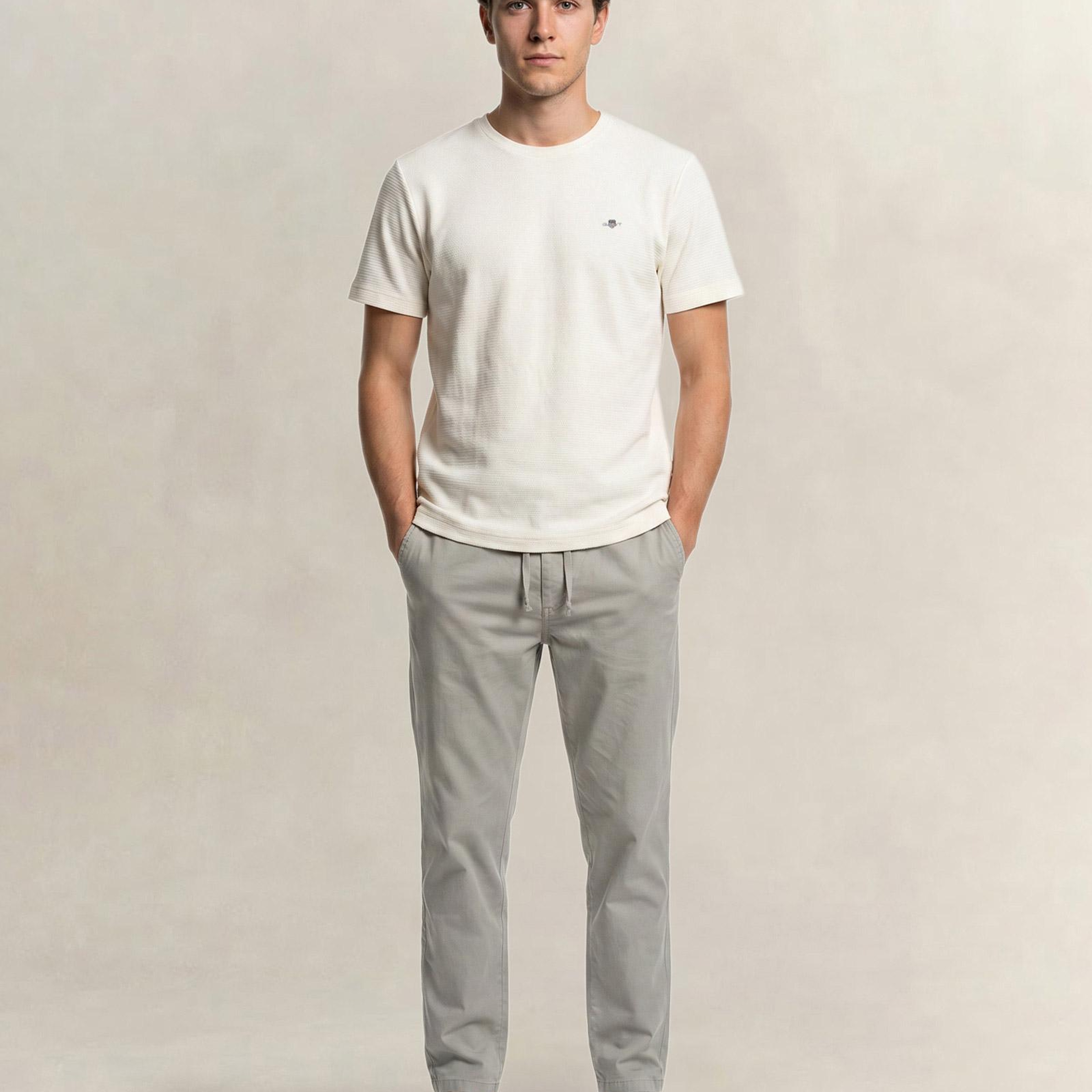 GANT Erkek Beyaz Bisiklet Yaka Regular Fit Logolu T-Shirt
