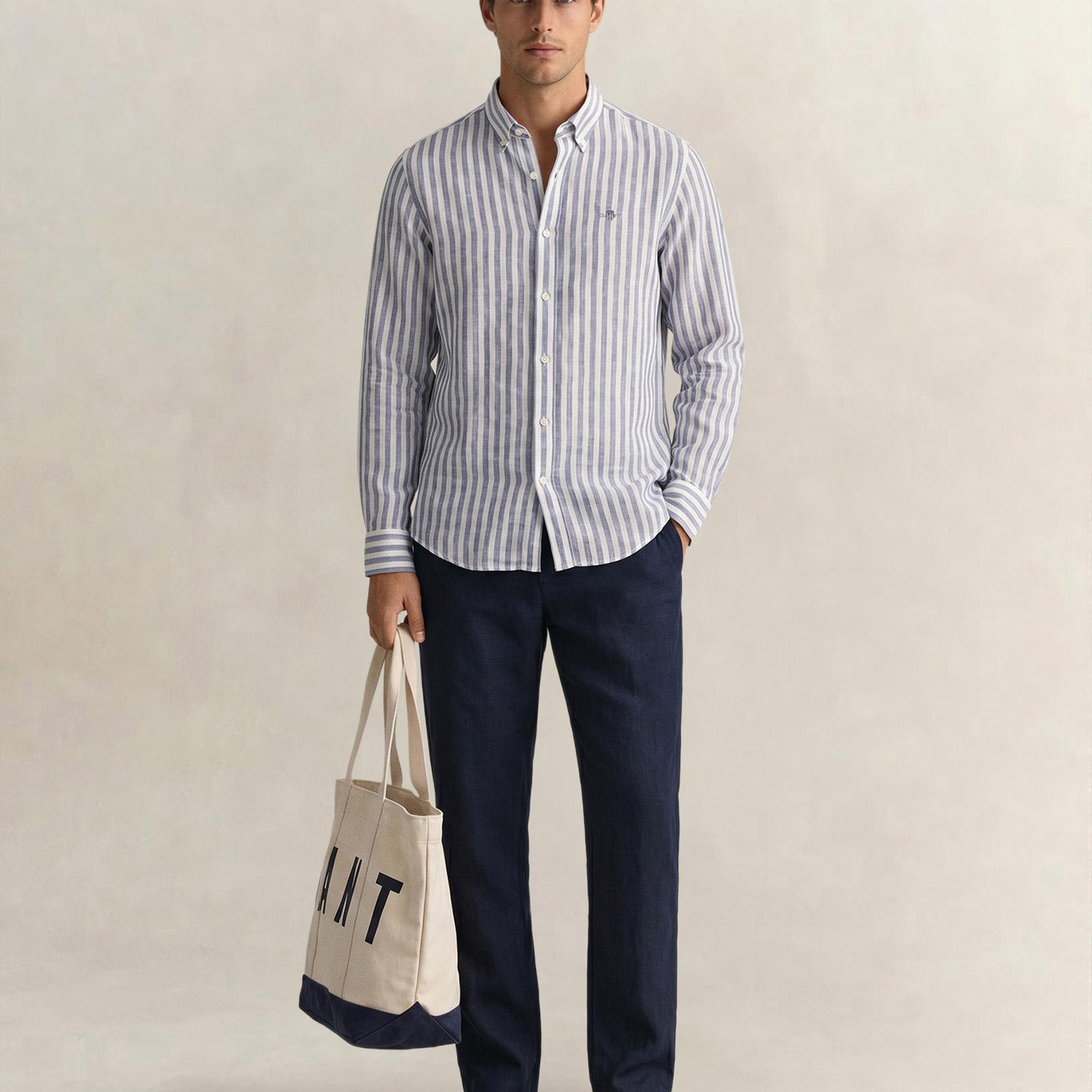 GANT Erkek Mavi Regular Fit Çizgili Logolu Gömlek
