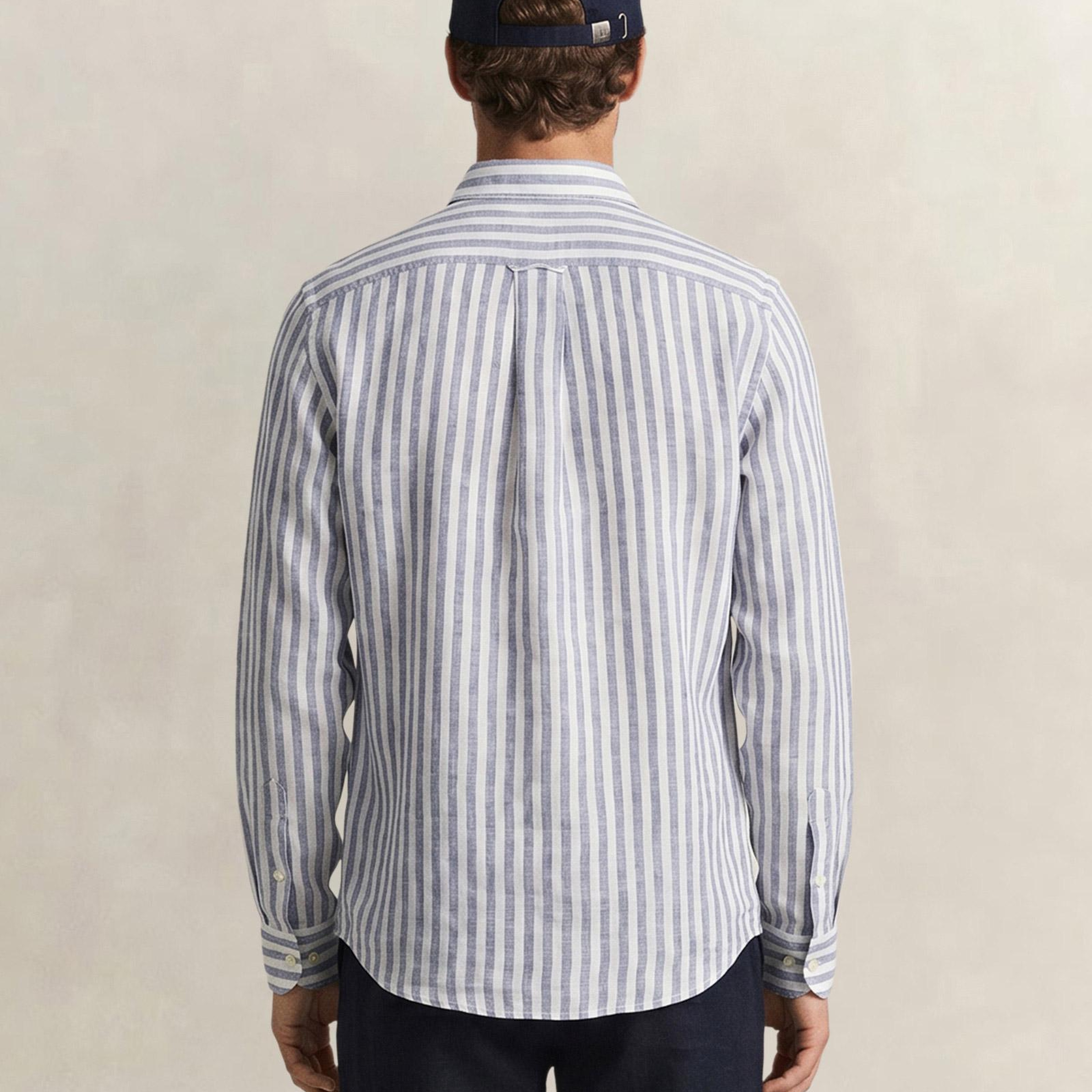 GANT Erkek Mavi Regular Fit Çizgili Logolu Gömlek