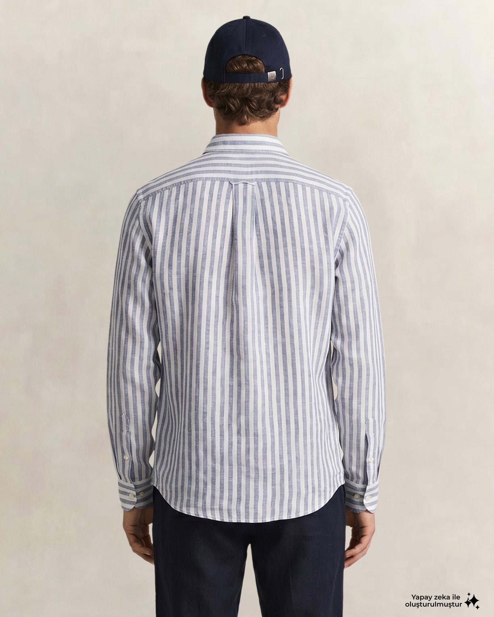 GANT Erkek Mavi Regular Fit Çizgili Logolu Gömlek