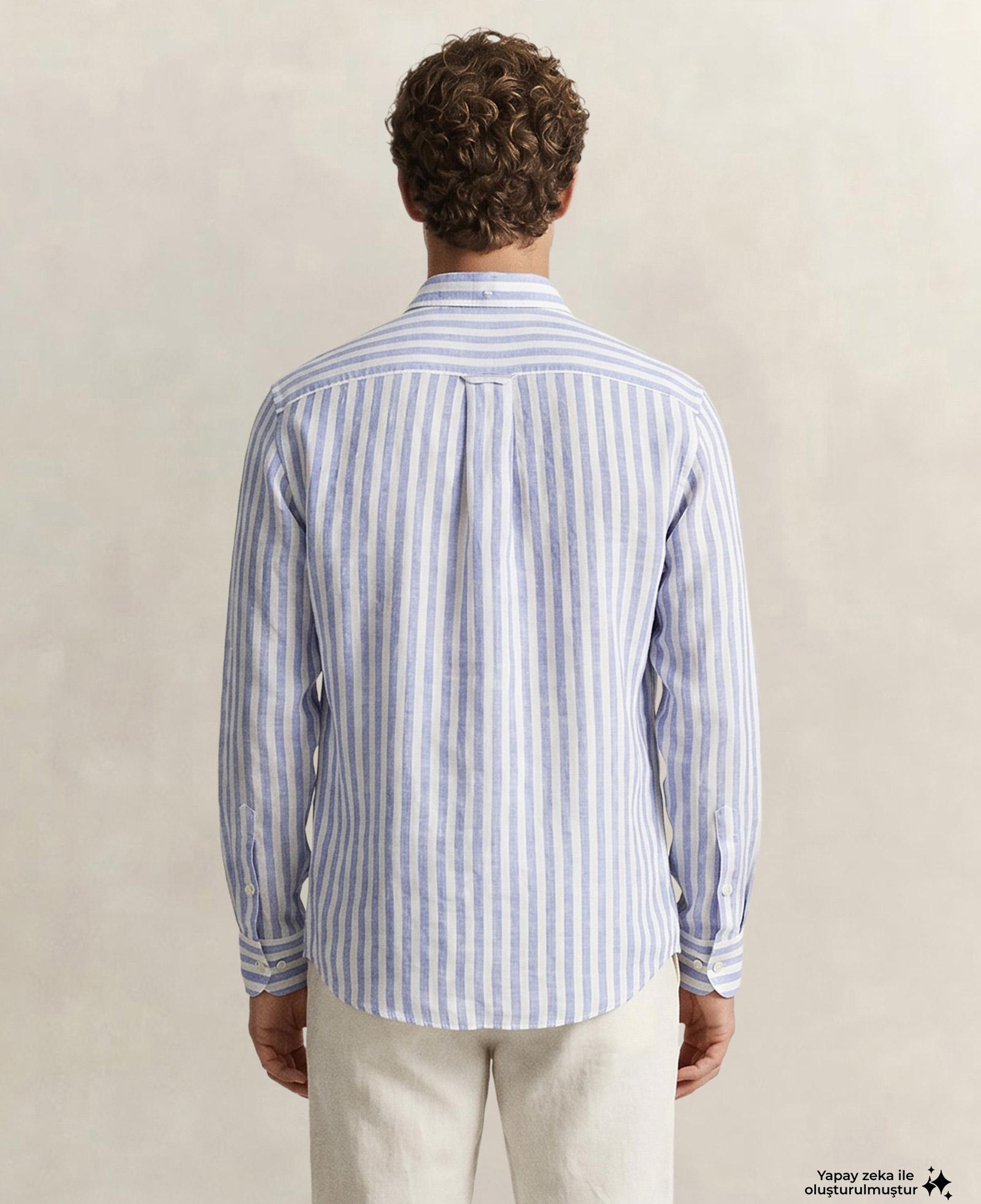 GANT Erkek Mavi Regular Fit Çizgili Logolu Gömlek