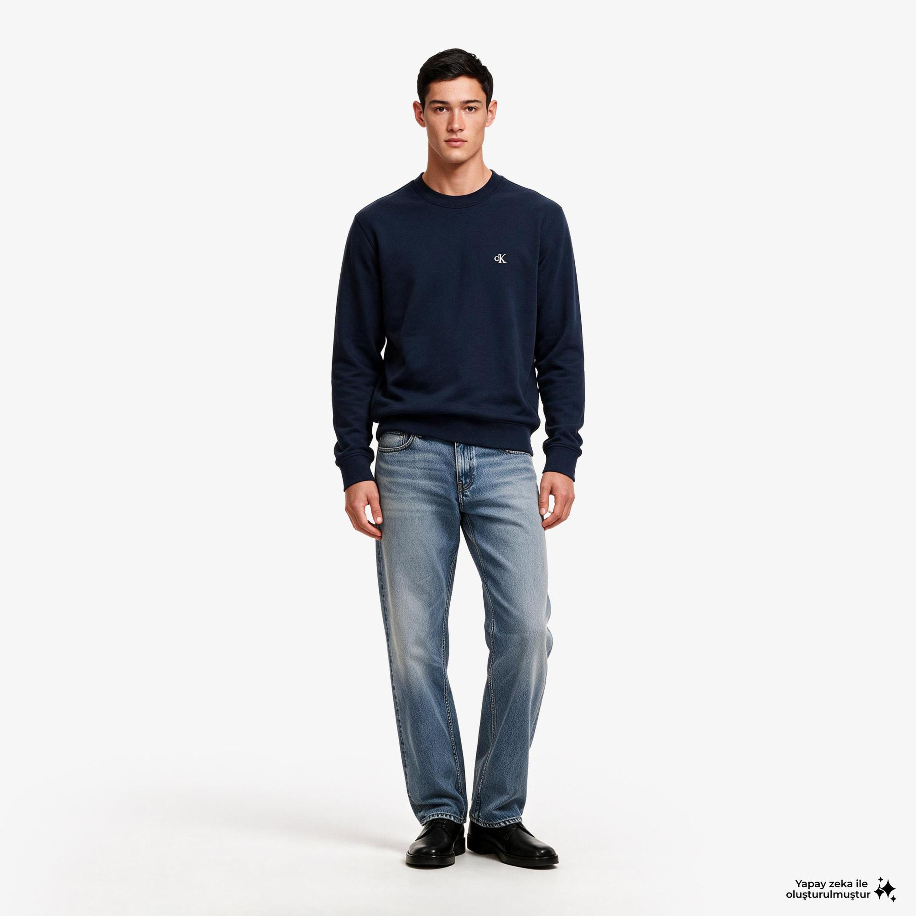 Calvin Klein Terry Monogram Erkek Mavi Sweatshirt