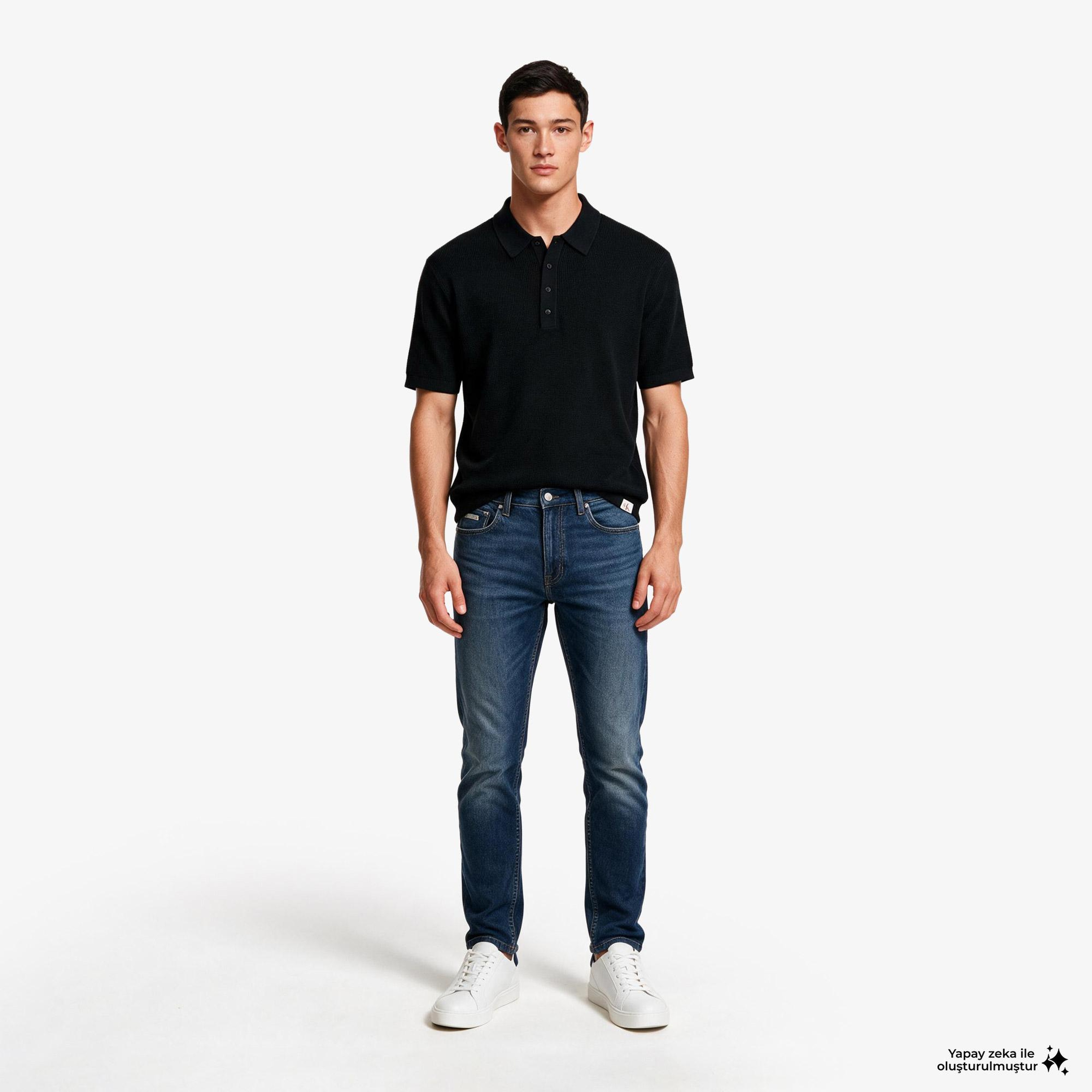 Calvin Klein Cotton Waffle Erkek Siyah Triko