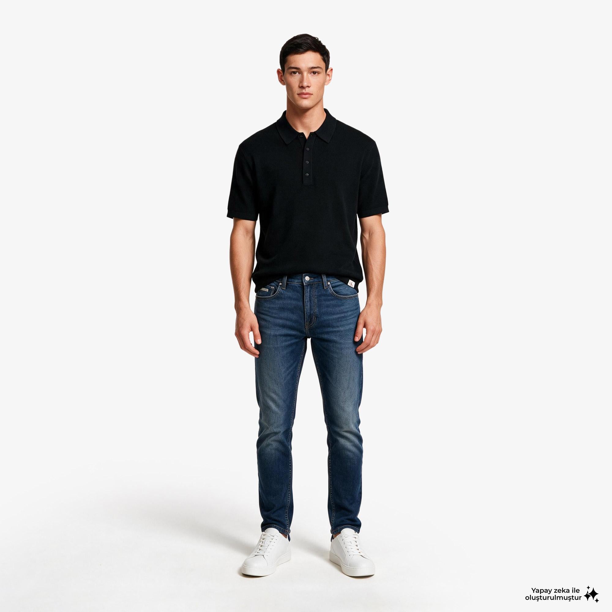 Calvin Klein Cotton Waffle Erkek Siyah Triko