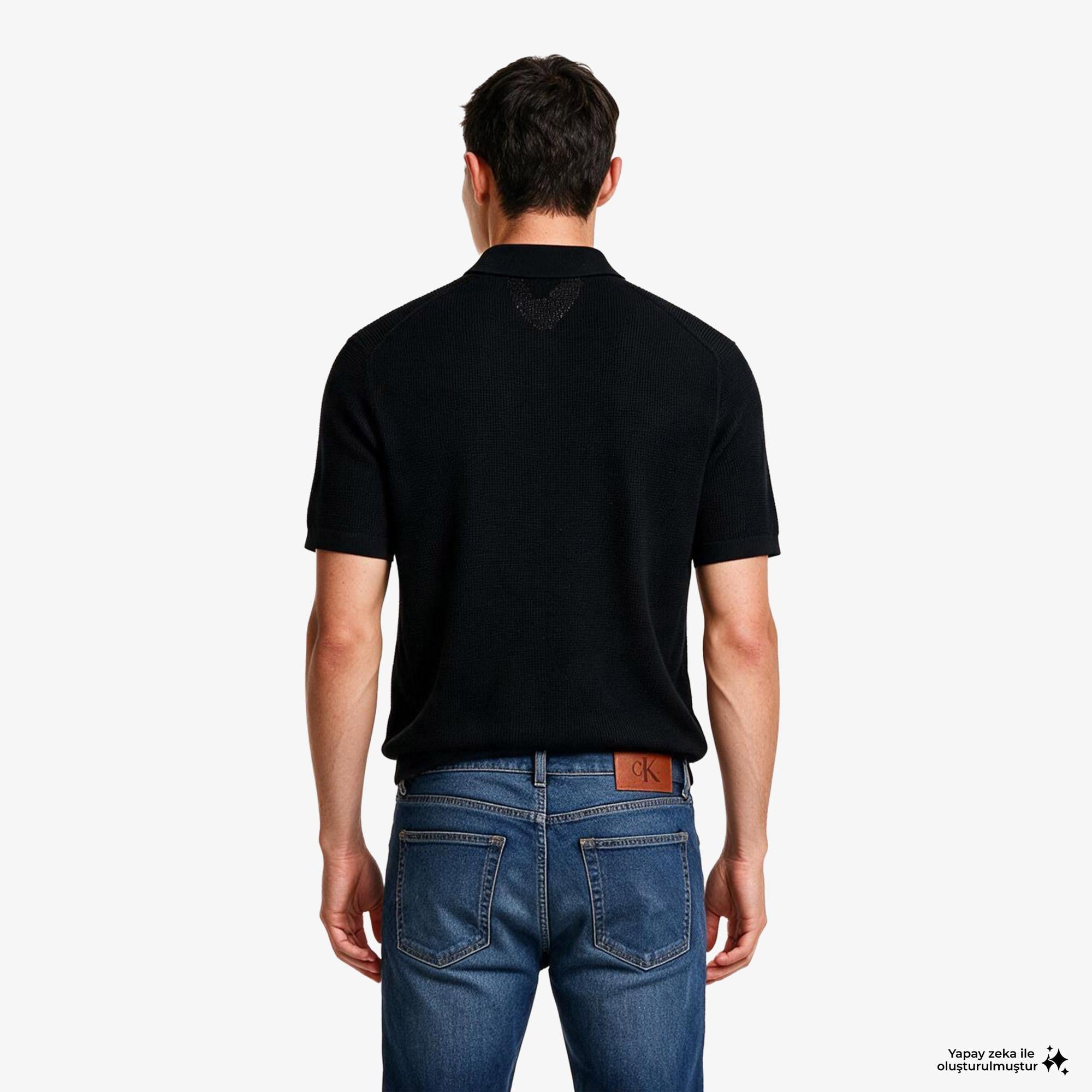 Calvin Klein Cotton Waffle Erkek Siyah Triko