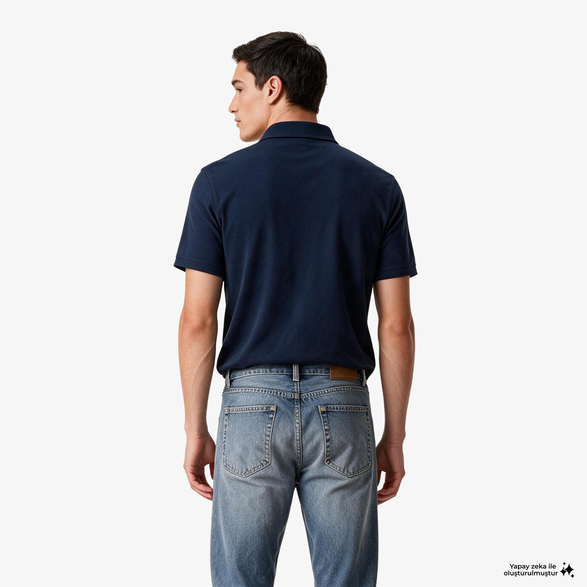 Calvin Klein Slim Supima Logo Patch Erkek Mavi Polo