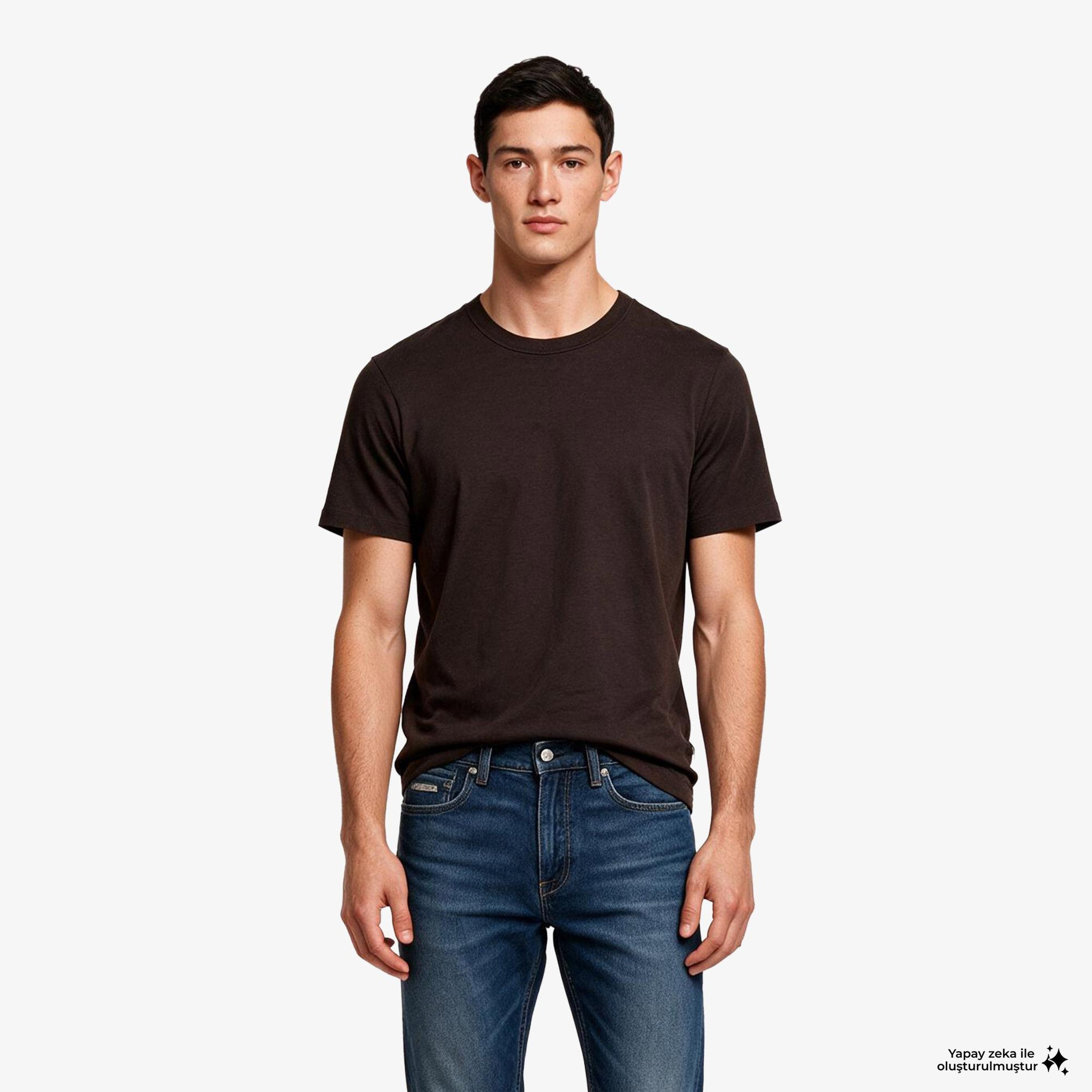 Calvin Klein Linen Blend Erkek Kahverengi T-Shirt