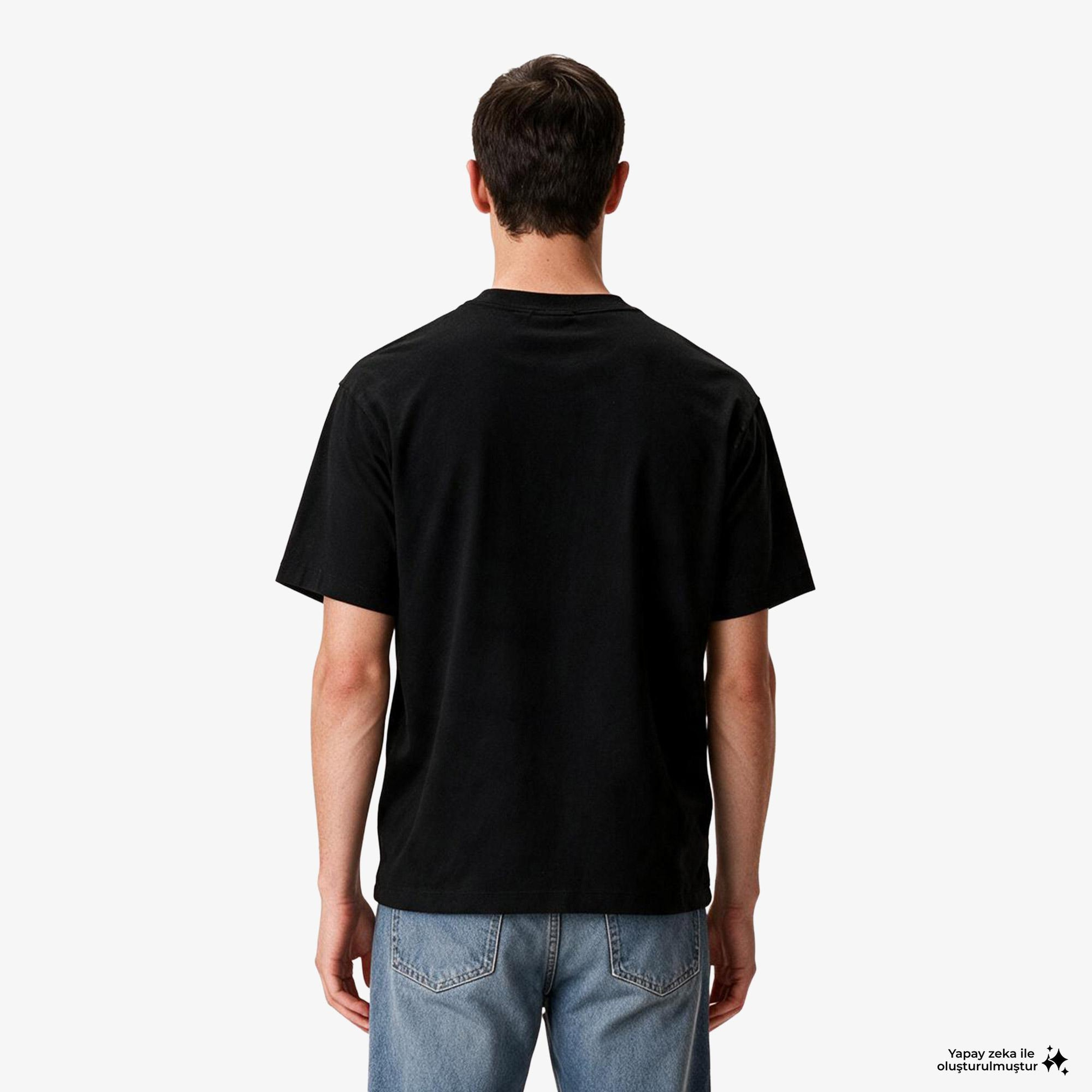 Calvin Klein 16S Linen Applıque Monologo Erkek Siyah T-Shirt
