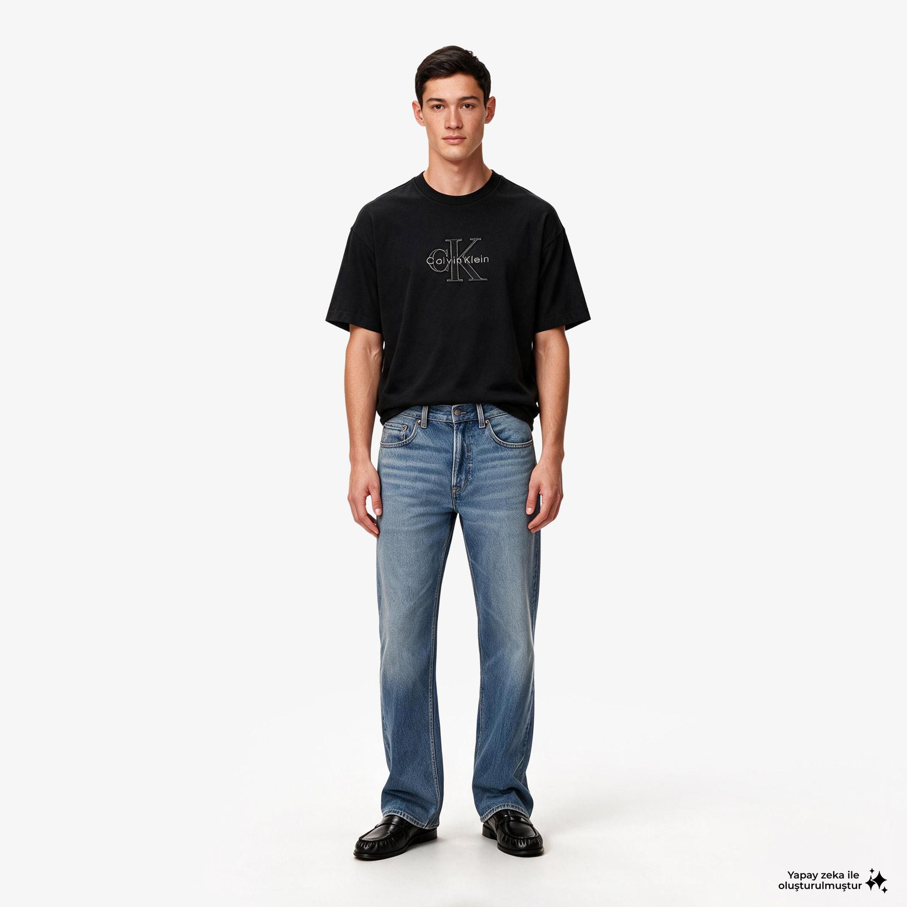Calvin Klein 16S Linen Applıque Monologo Erkek Siyah T-Shirt
