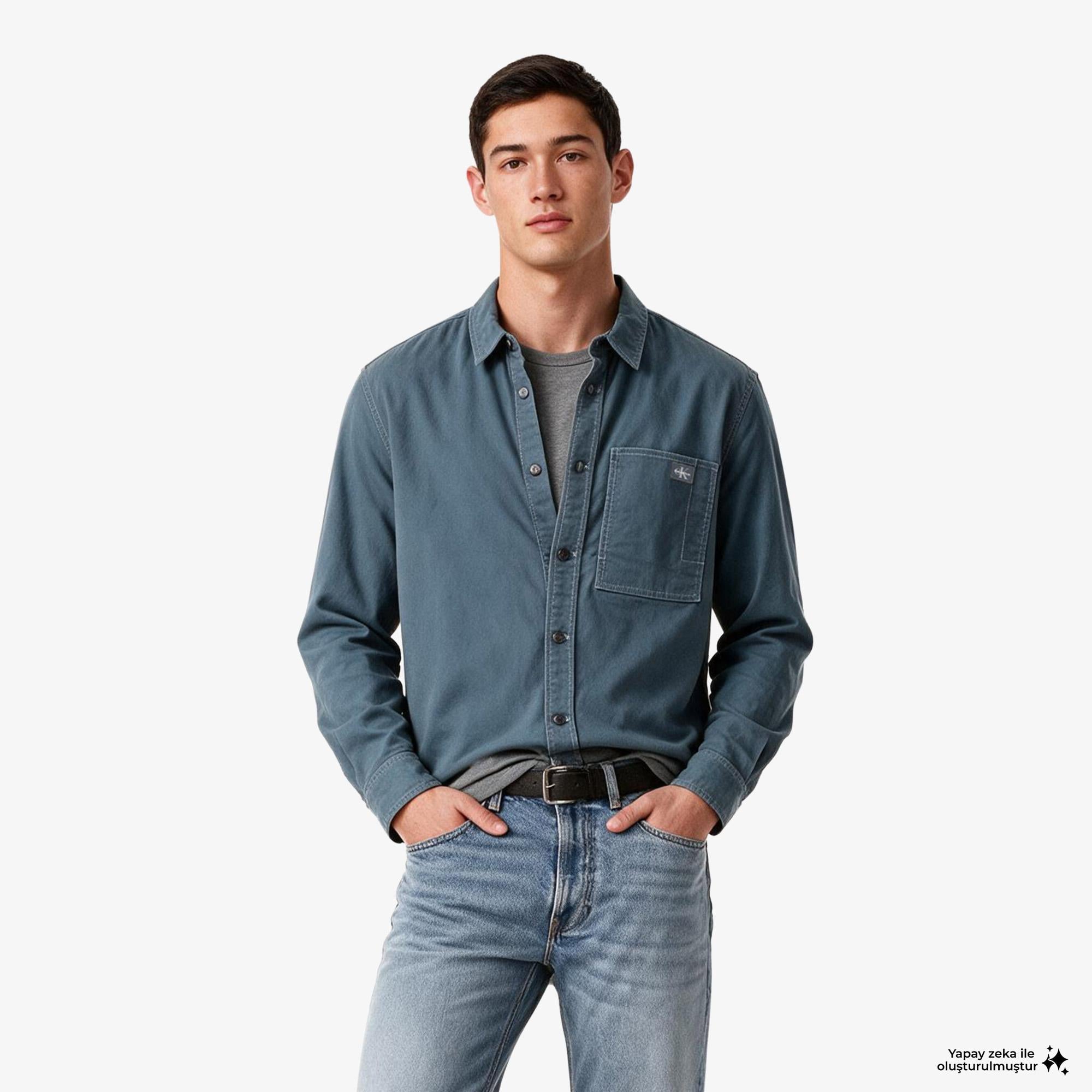 Calvin Klein Matty Canvas Erkek Mavi Ceket