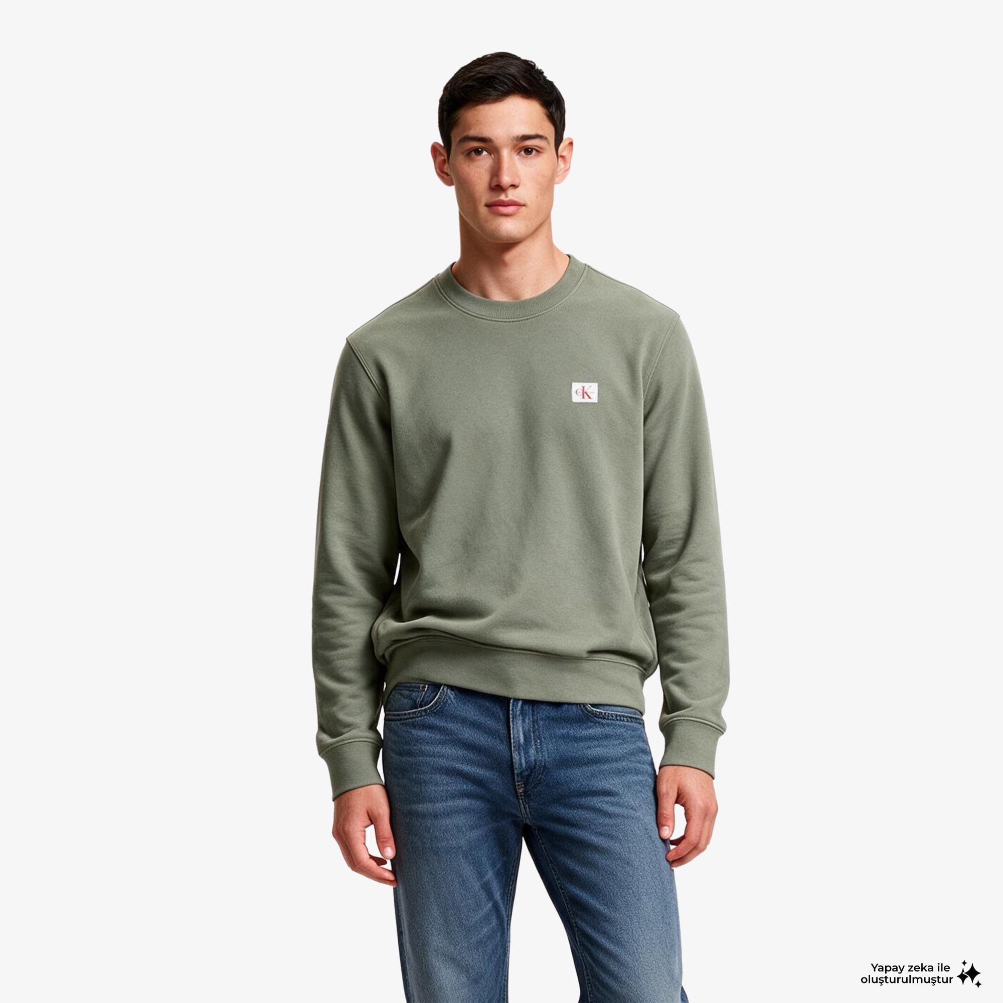 Calvin Klein Terry Woven Erkek Bej Sweatshirt