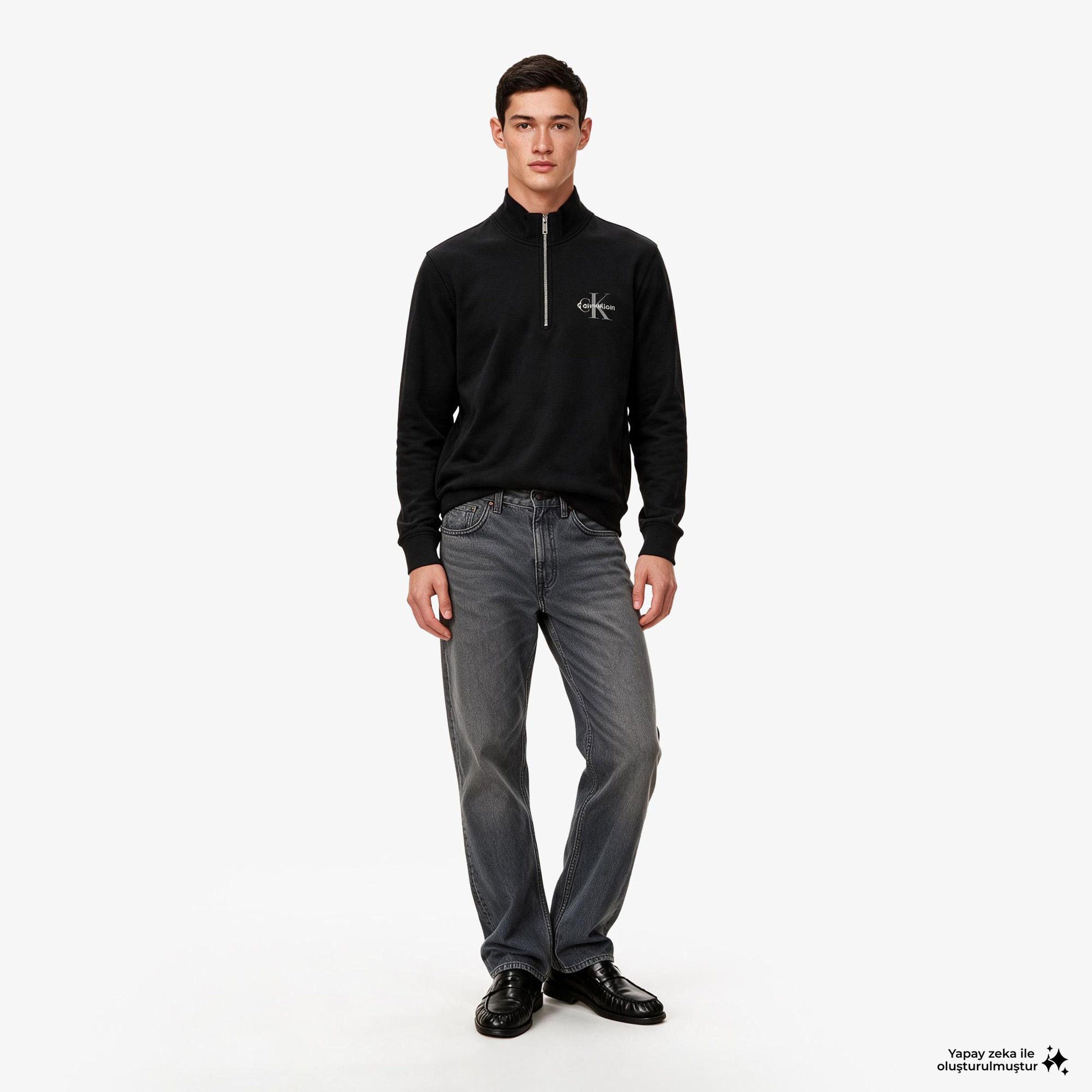 Calvin Klein Terry Micro Monologo Erkek Siyah Sweatshirt