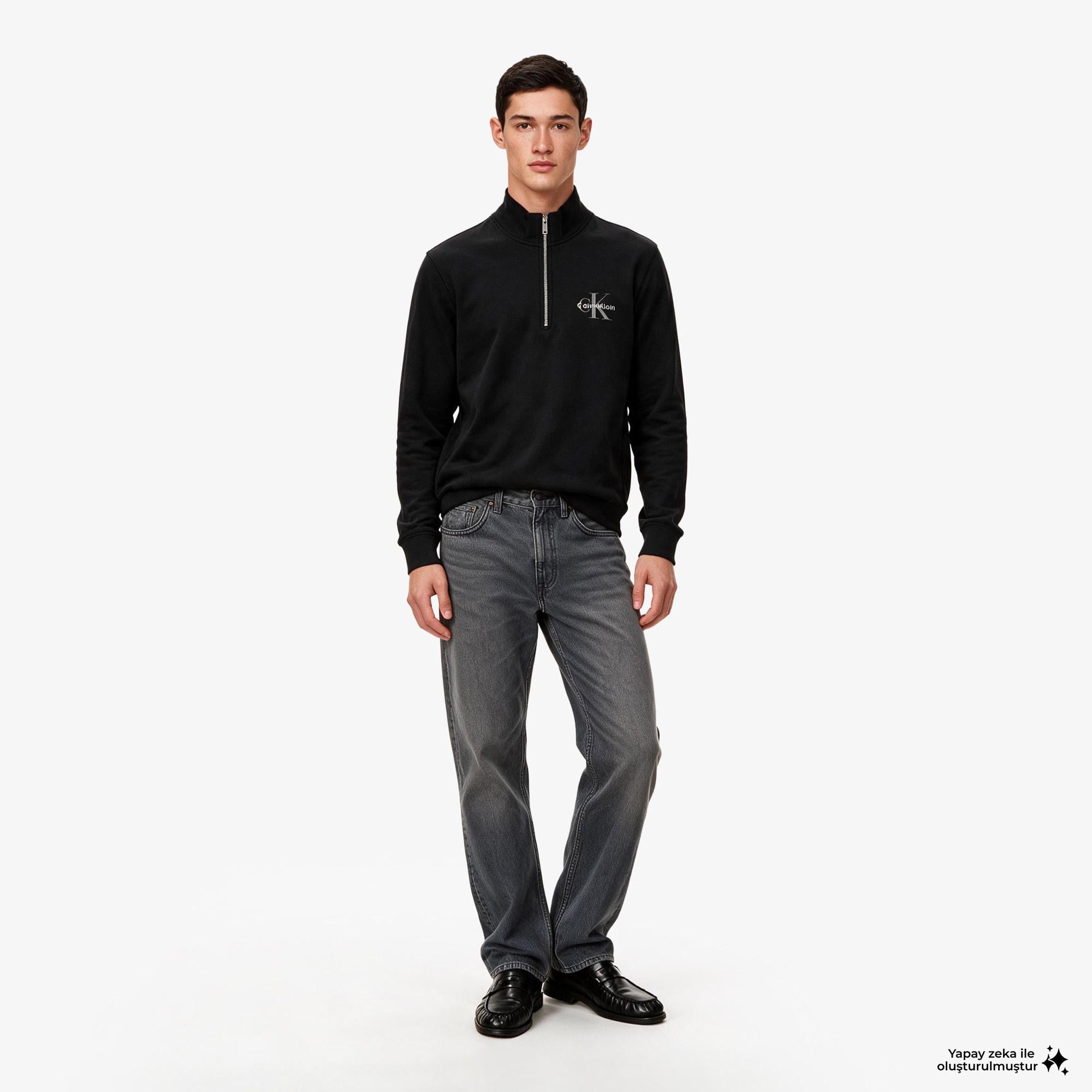 Calvin Klein Terry Micro Monologo Erkek Siyah Sweatshirt