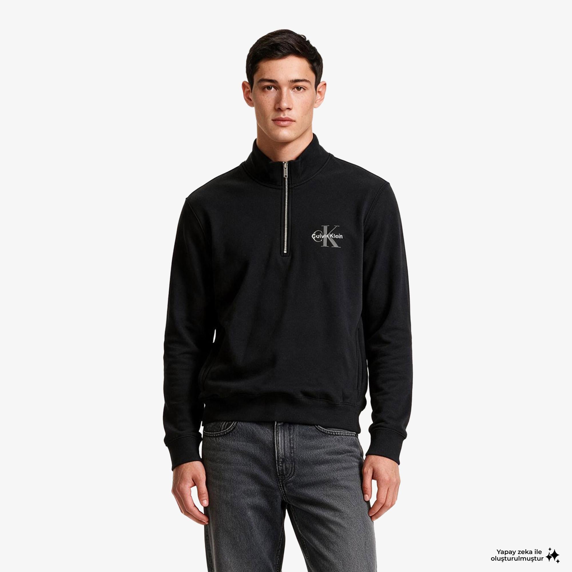 Calvin Klein Terry Micro Monologo Erkek Siyah Sweatshirt