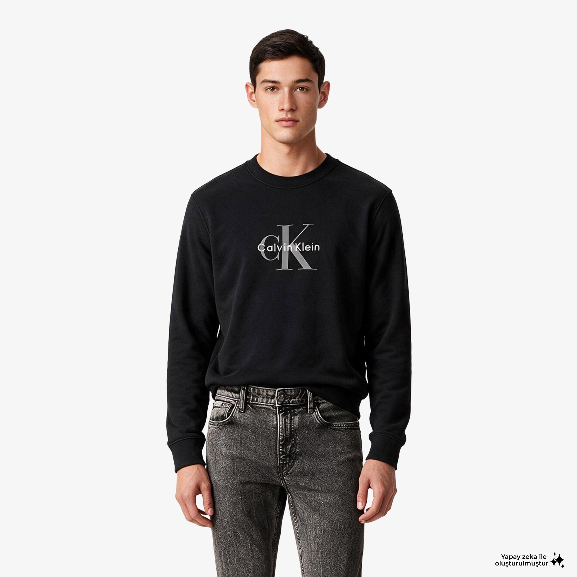 Calvin Klein Terry Monologo Erkek Siyah Sweatshirt