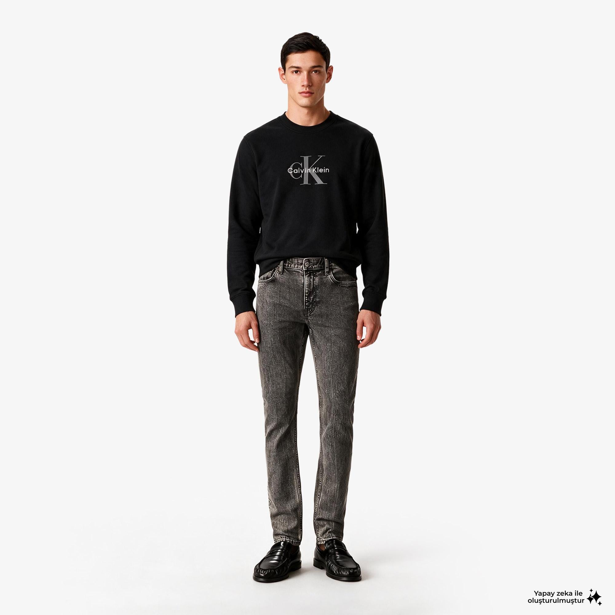 Calvin Klein Terry Monologo Erkek Siyah Sweatshirt