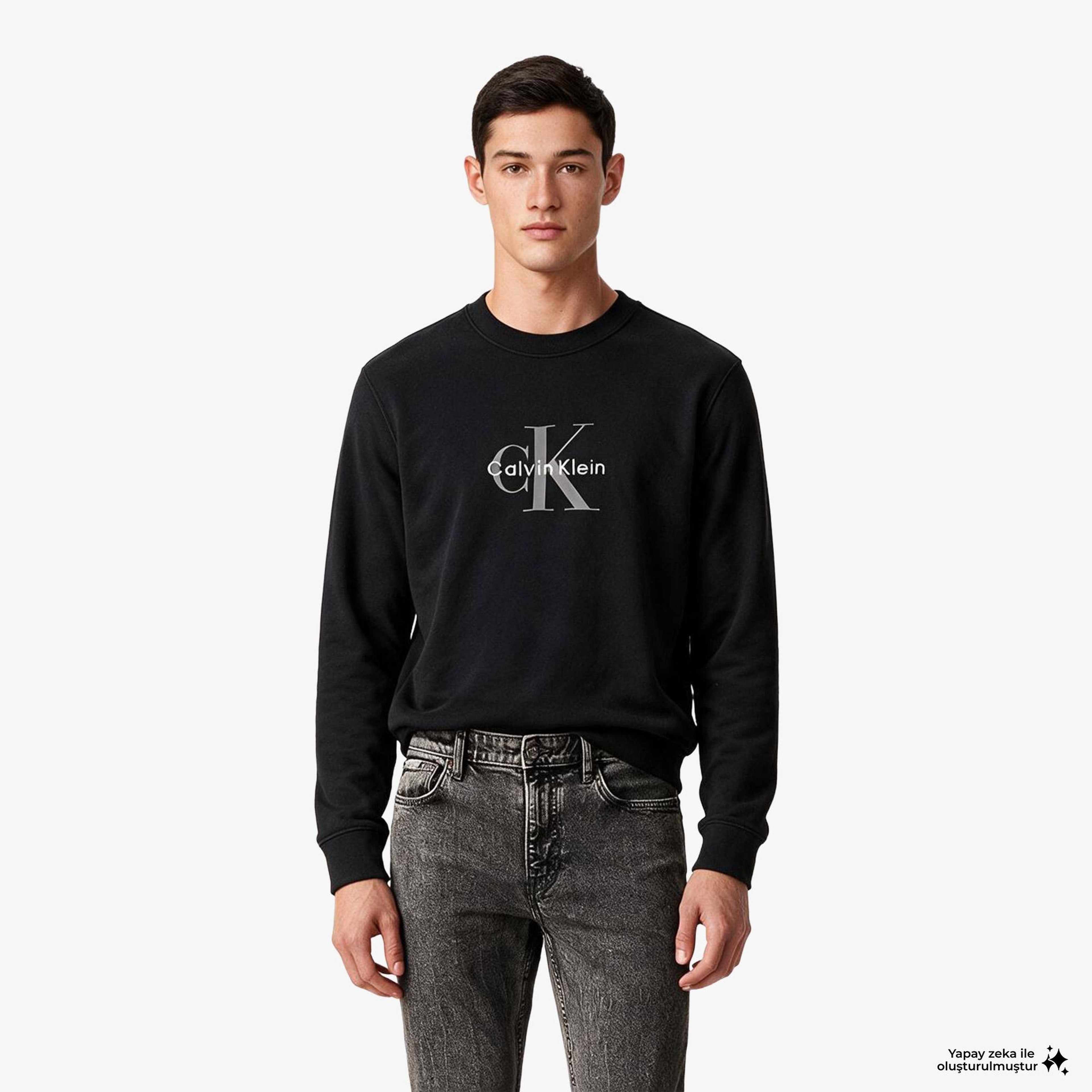 Calvin Klein Terry Monologo Erkek Siyah Sweatshirt
