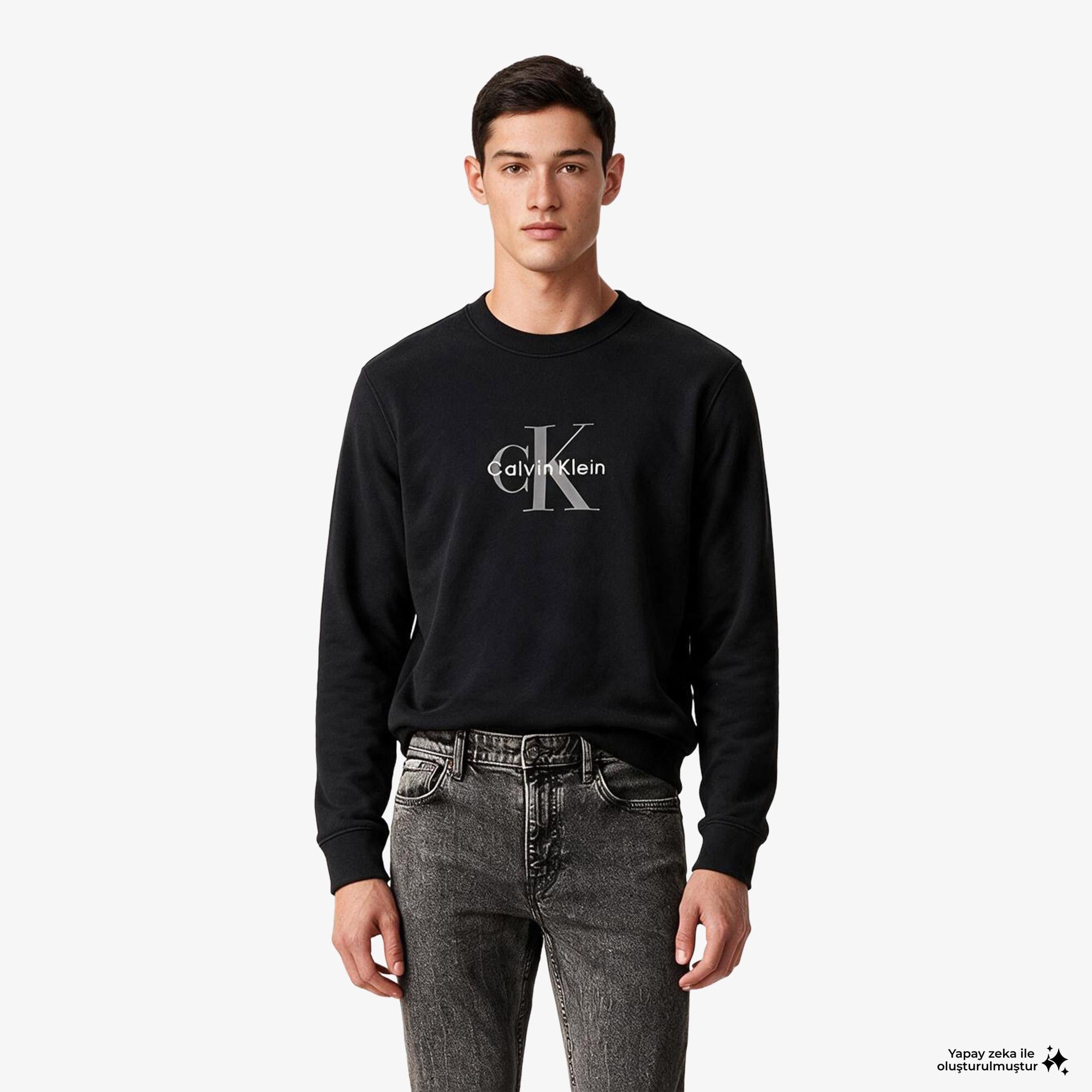Calvin Klein Terry Monologo Erkek Siyah Sweatshirt