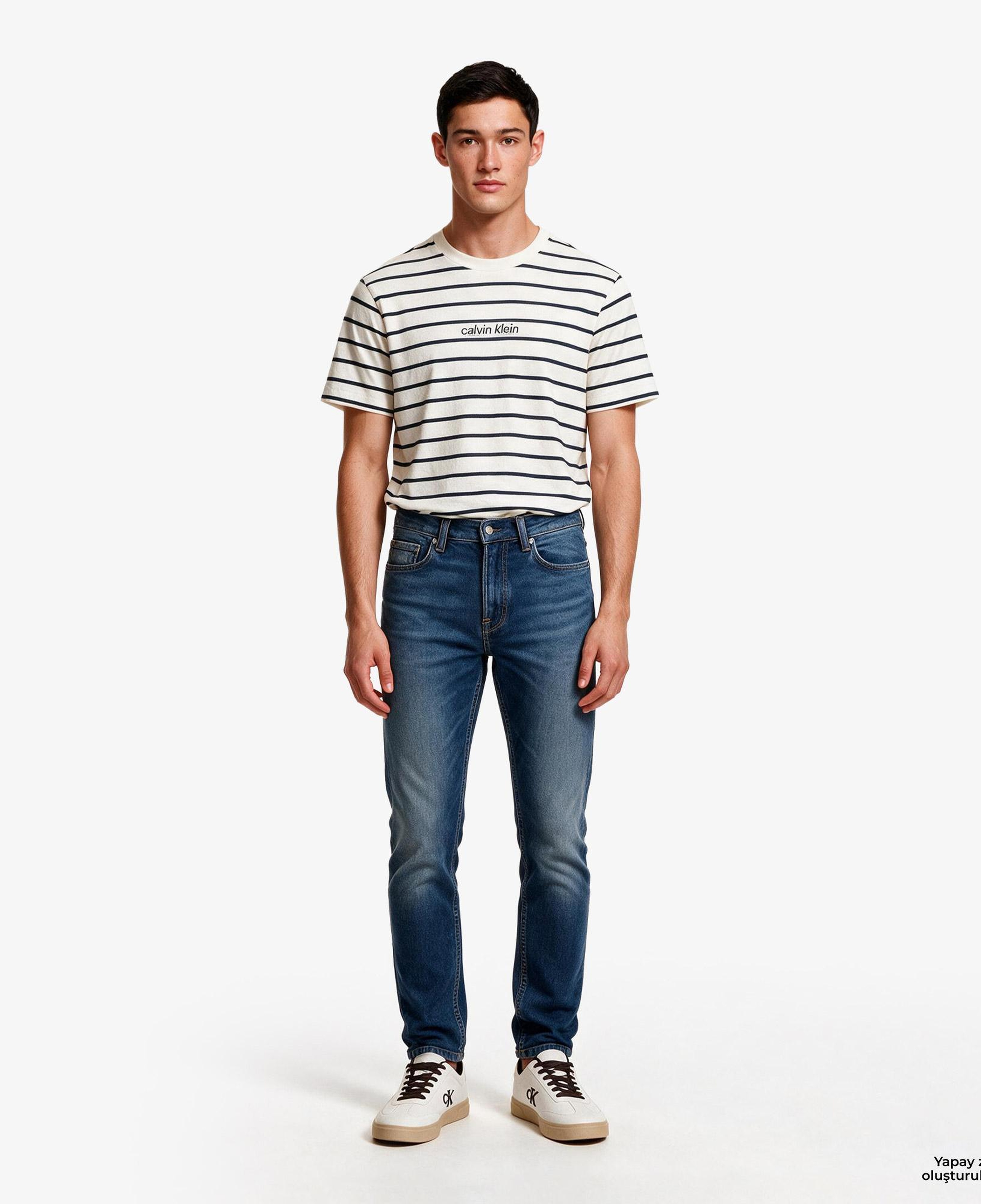 Calvin Klein 16S Stripe Easy Logo Erkek Beyaz T-Shirt
