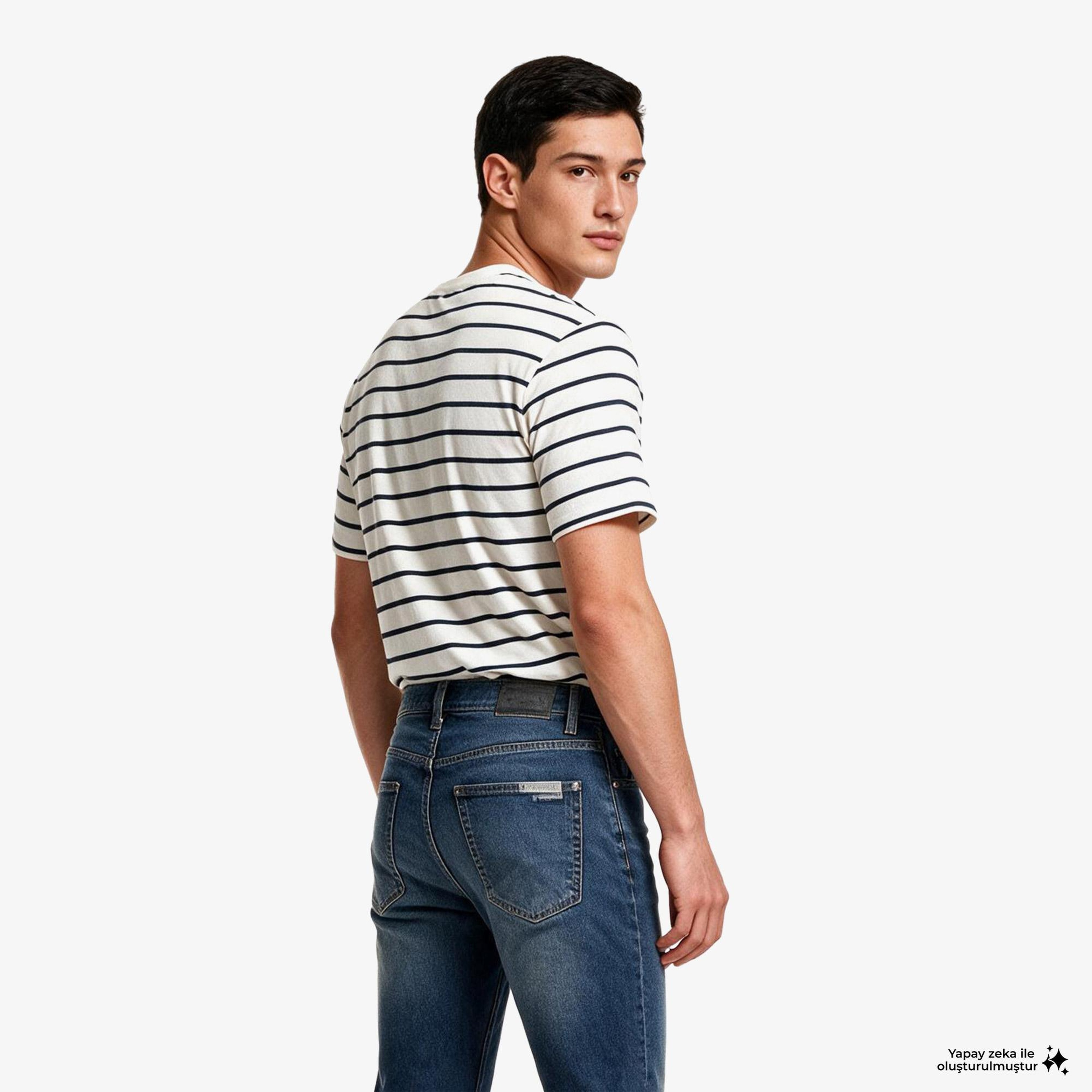 Calvin Klein 16S Stripe Easy Logo Erkek Beyaz T-Shirt