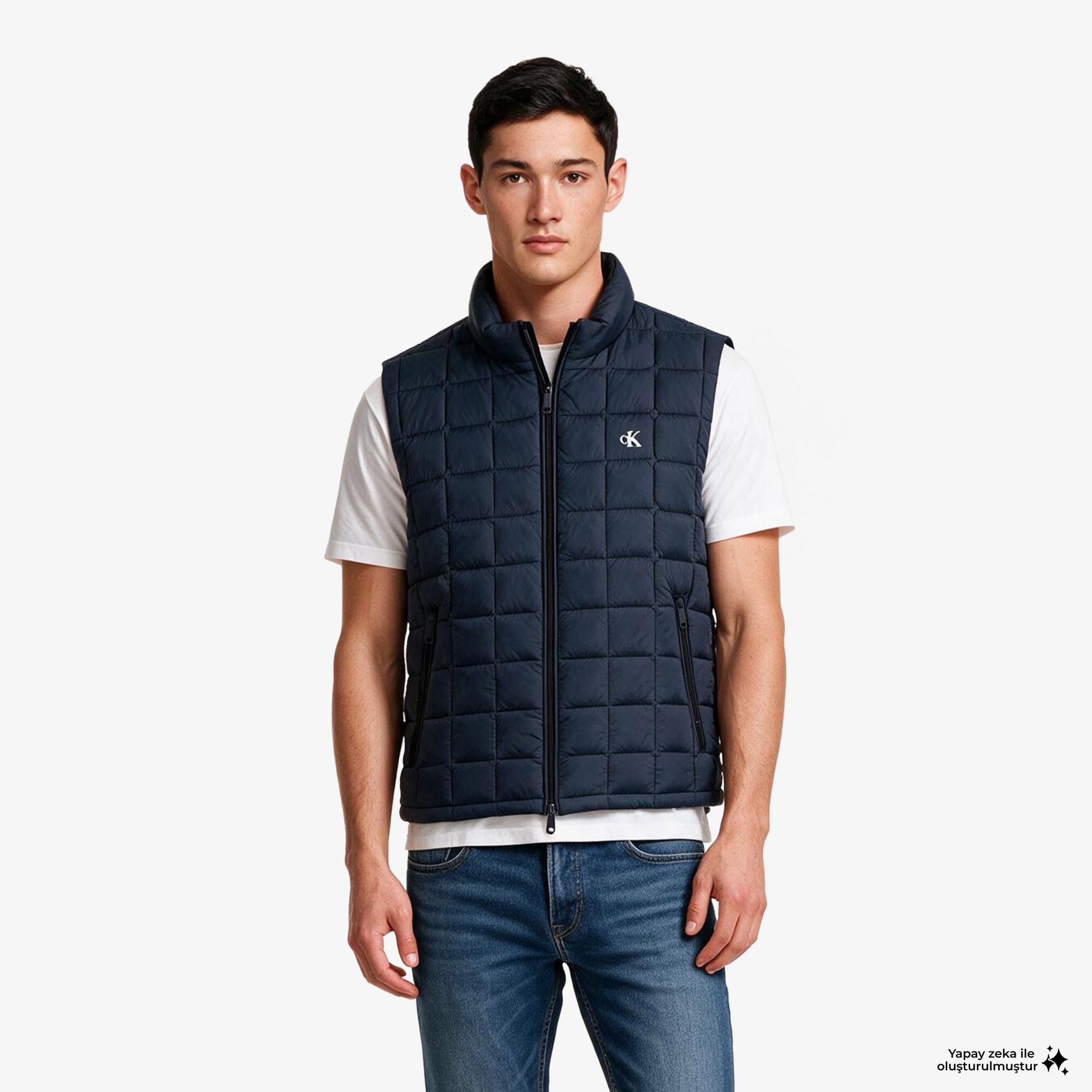 Calvin Klein Nylon Quilted Erkek Mavi Ceket