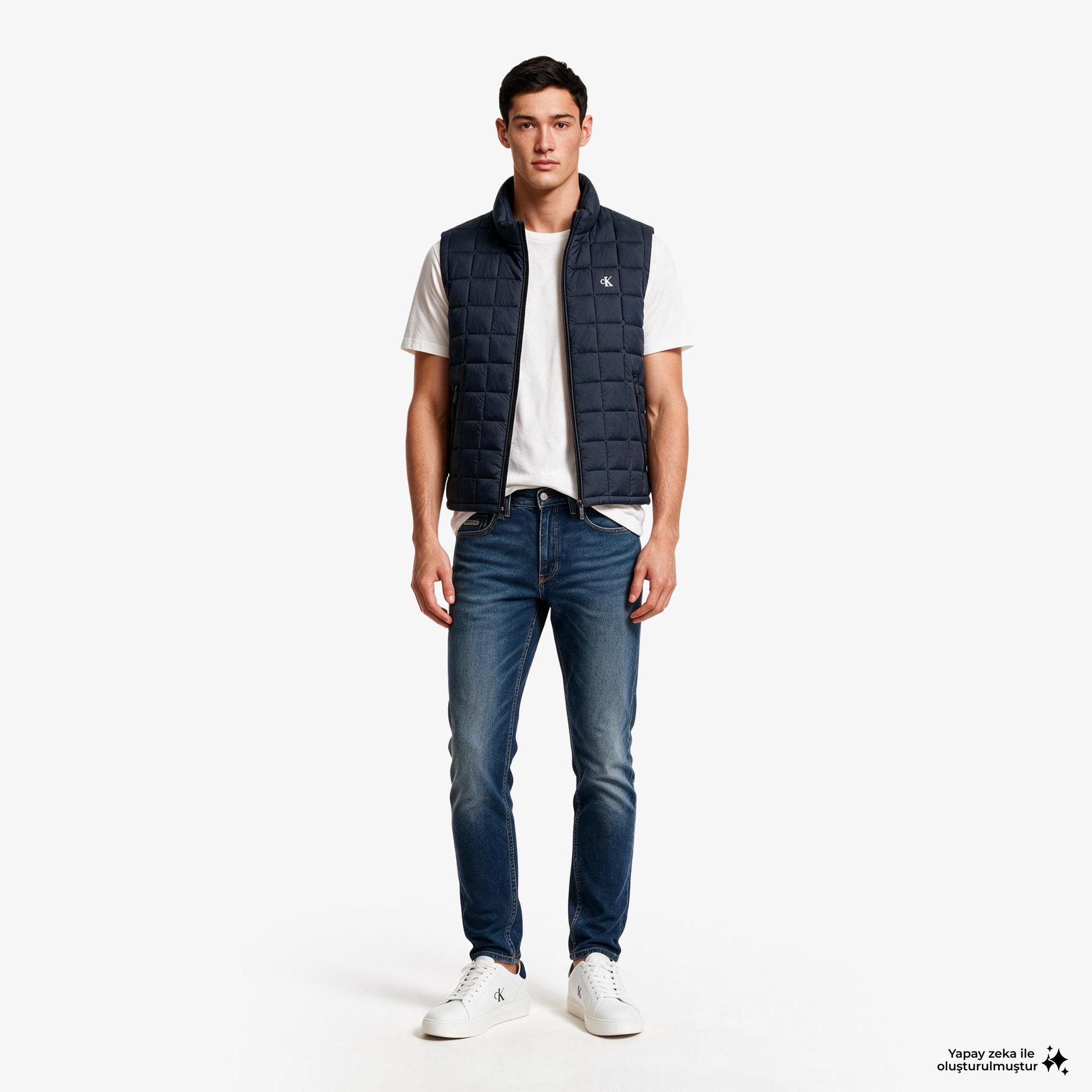 Calvin Klein Nylon Quilted Erkek Mavi Ceket