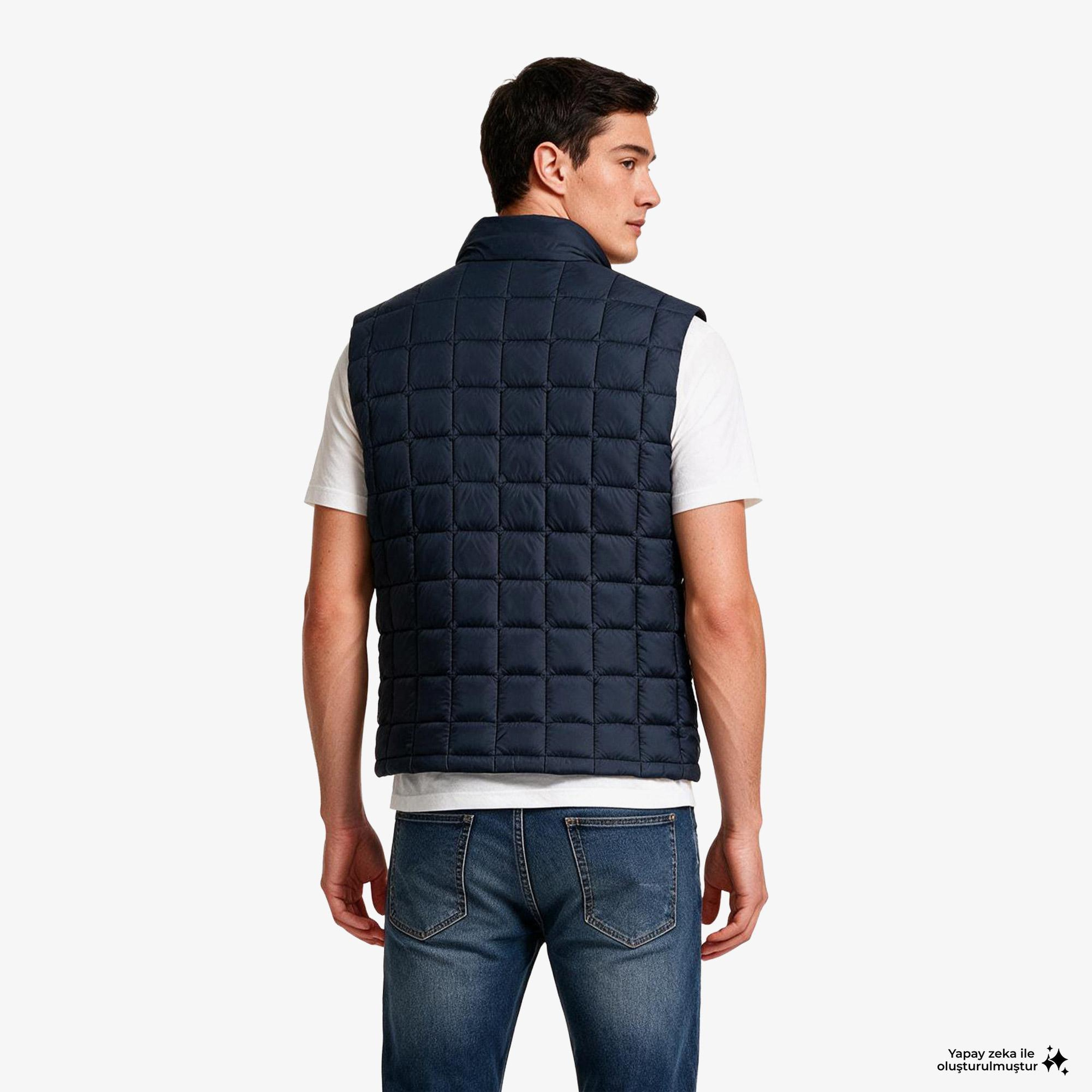 Calvin Klein Nylon Quilted Erkek Mavi Ceket