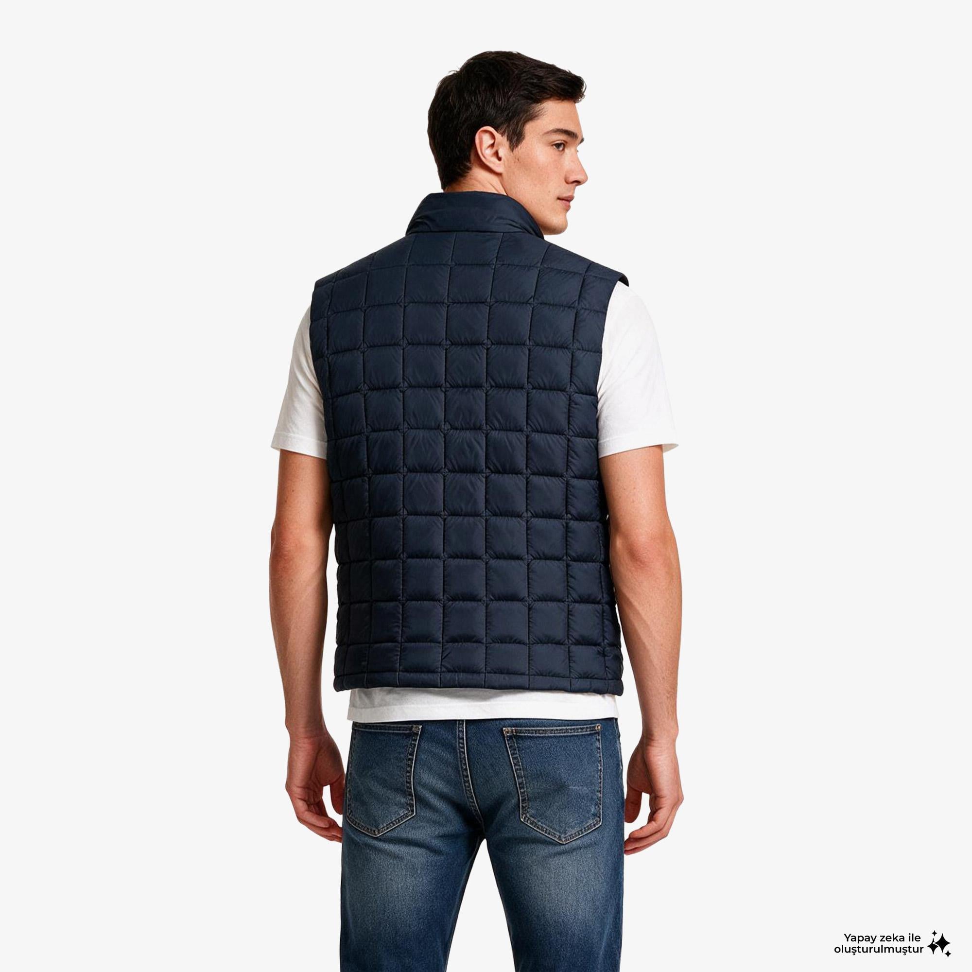 Calvin Klein Nylon Quilted Erkek Mavi Ceket