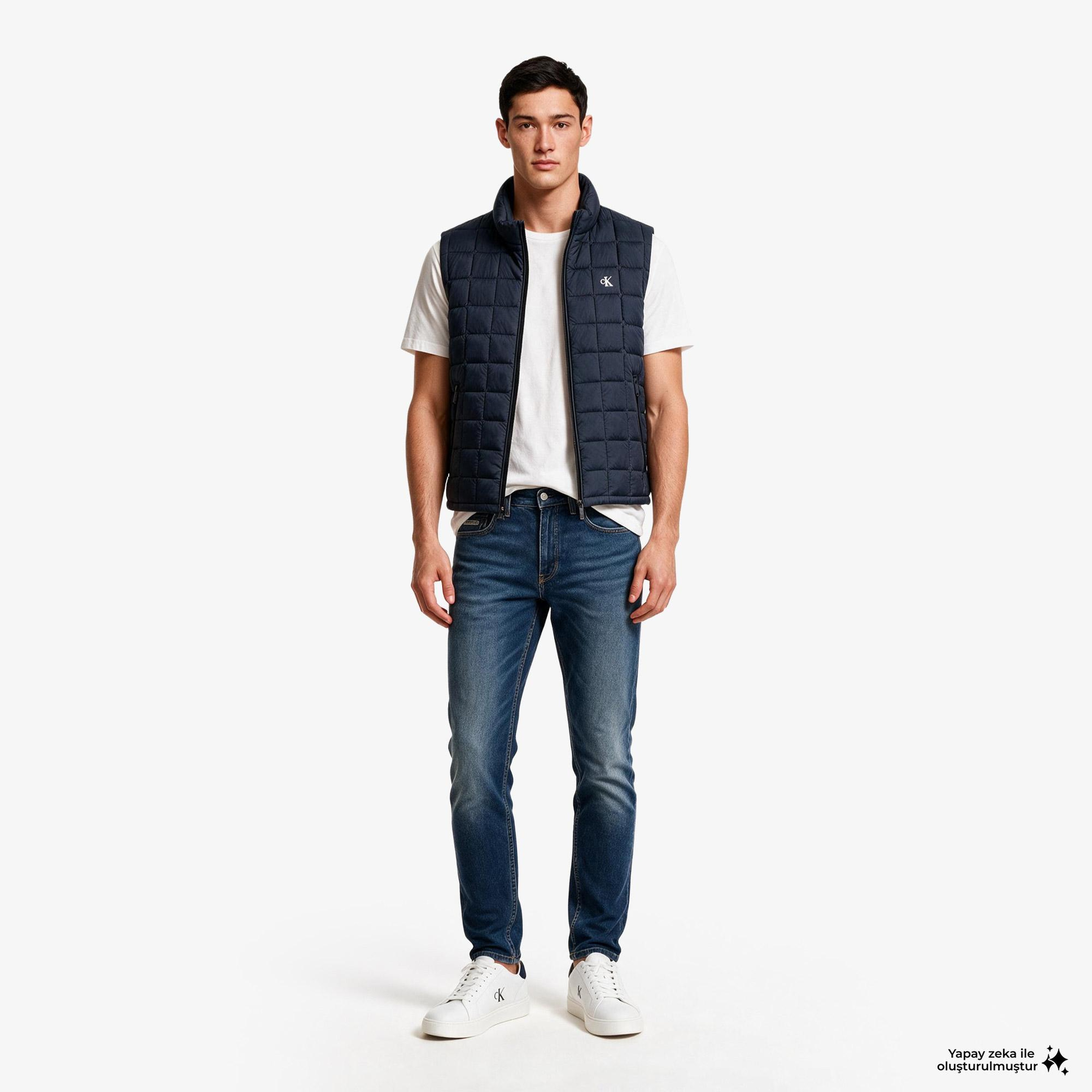 Calvin Klein Nylon Quilted Erkek Mavi Ceket